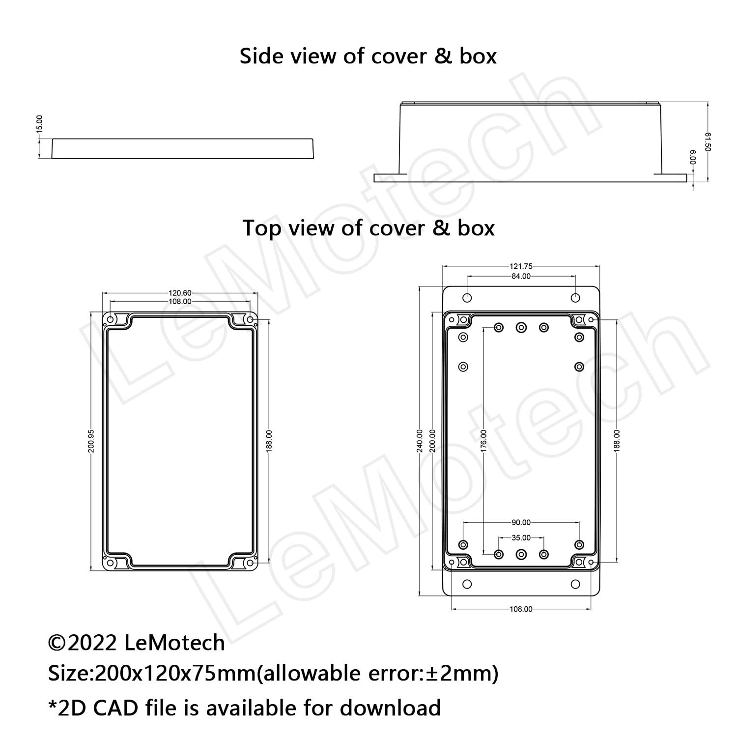 Waterproof Junction Box 7.87″x4.72″x2.95″ Electric Enclosure
