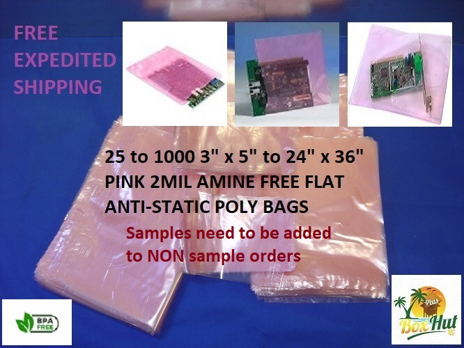 3″ x 5″ to 18″x24″ Pink Flat Anti-Static Poly Bags 2MIL Hard Drives Electronics