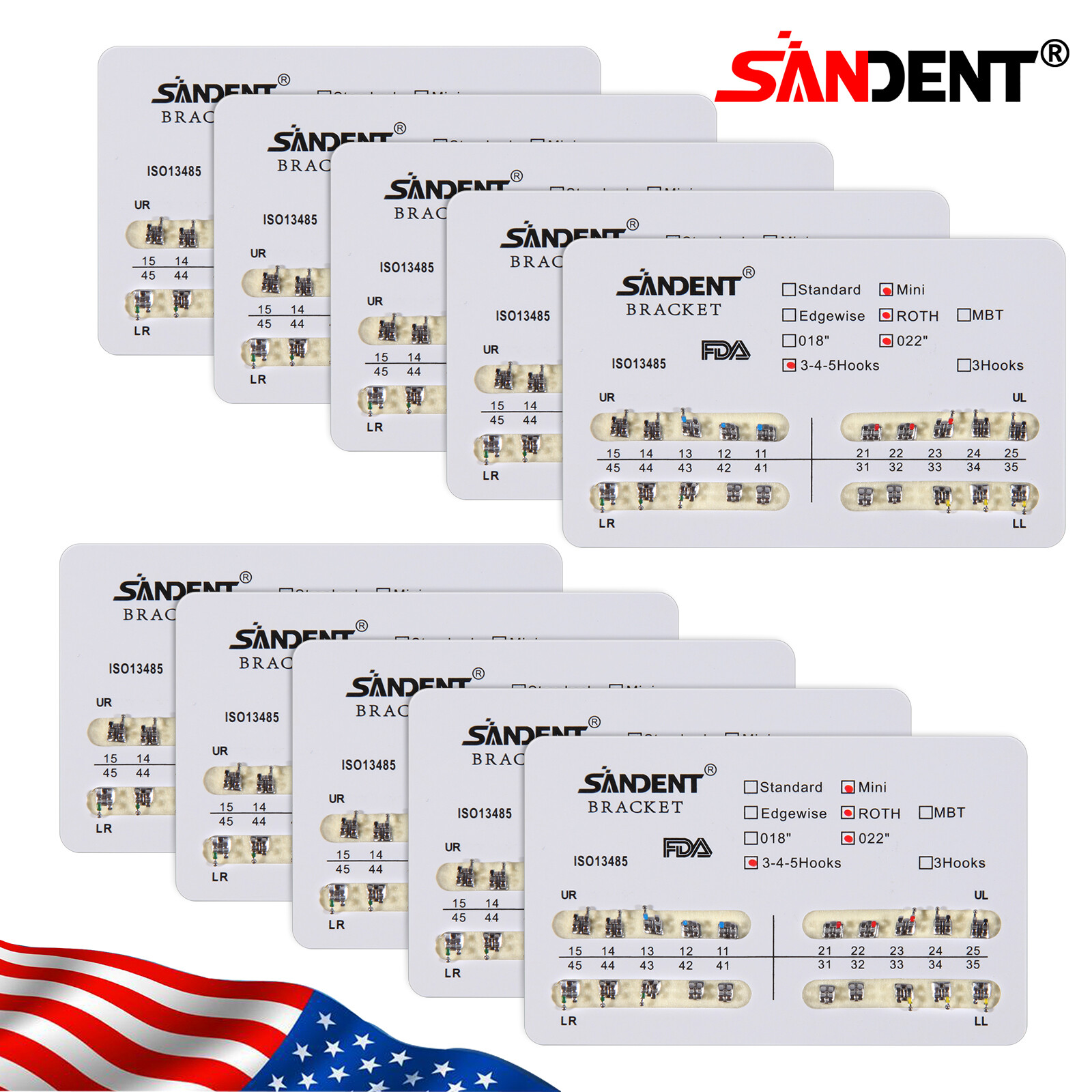10Packs Dental Orthodontic Metal Brackets Braces Mini Roth.022 Hooks 345 Ortho
