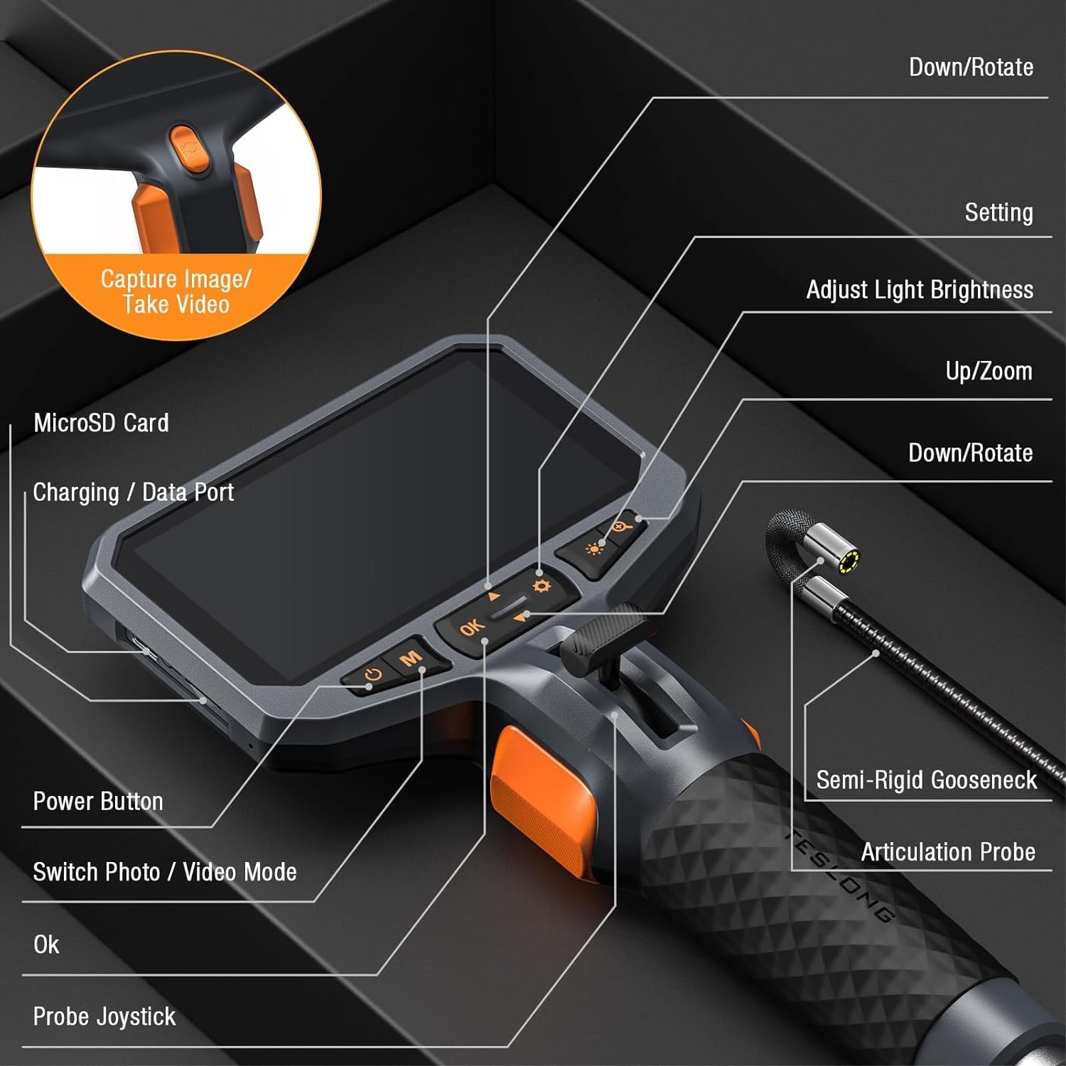 Two-Way Articulating Borescope 4.5” Industrial Endoscope for Automotive Engine