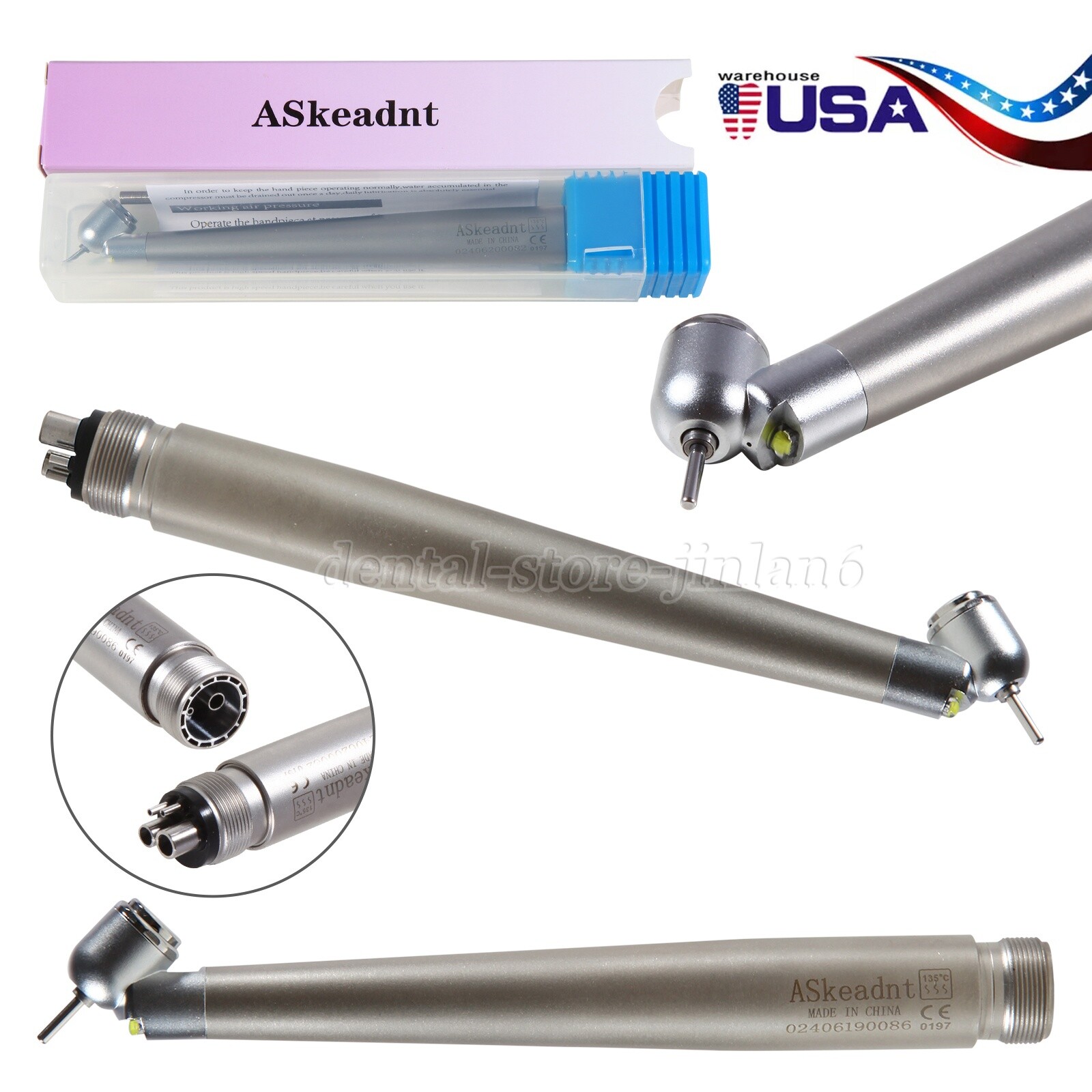 45° LED Light Dental PANA-MAX Push High Speed Handpiece Turbine 4/2H fo