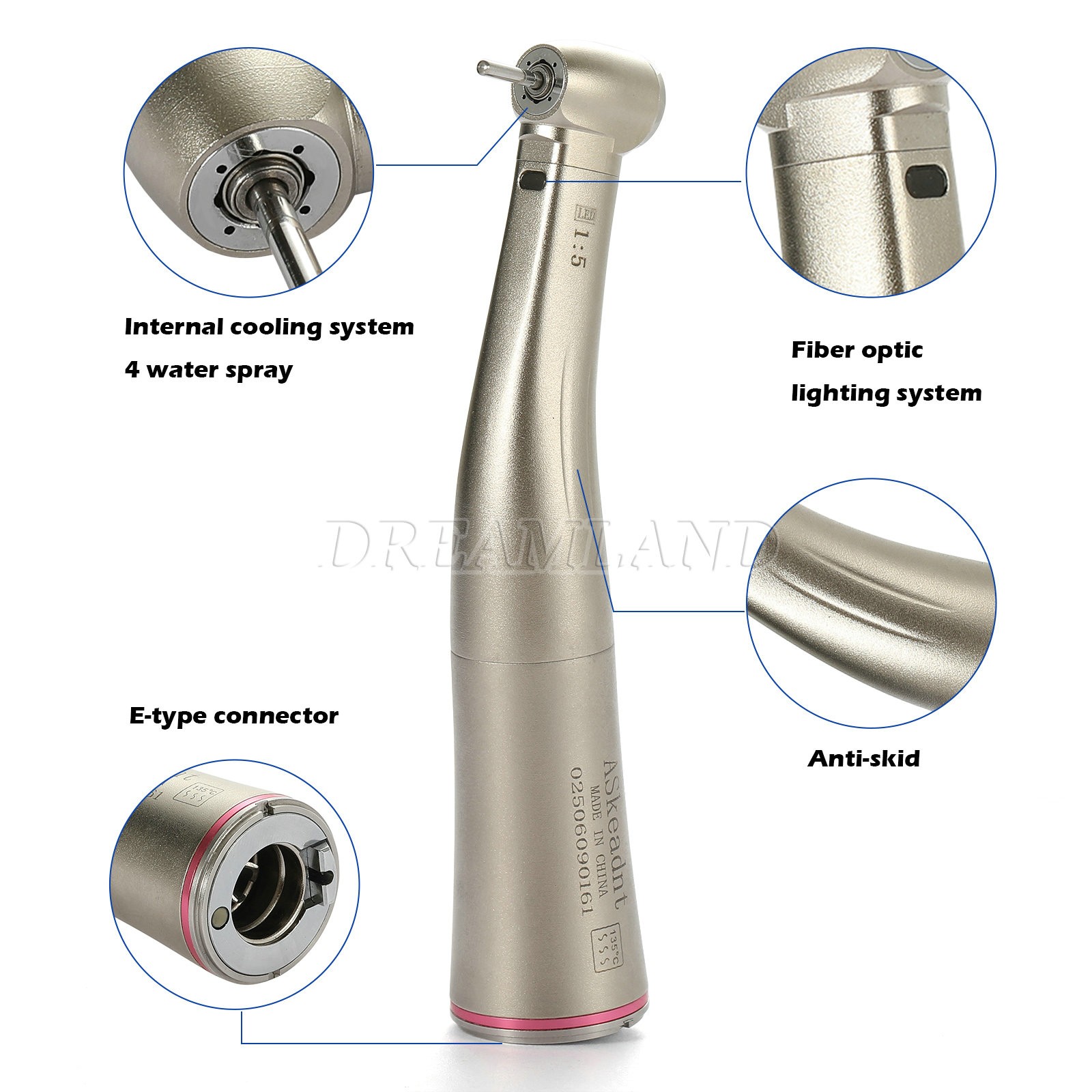 Dental 1:5 LED Electric Handpiece Fiber Optic Contra Angle NSK Style