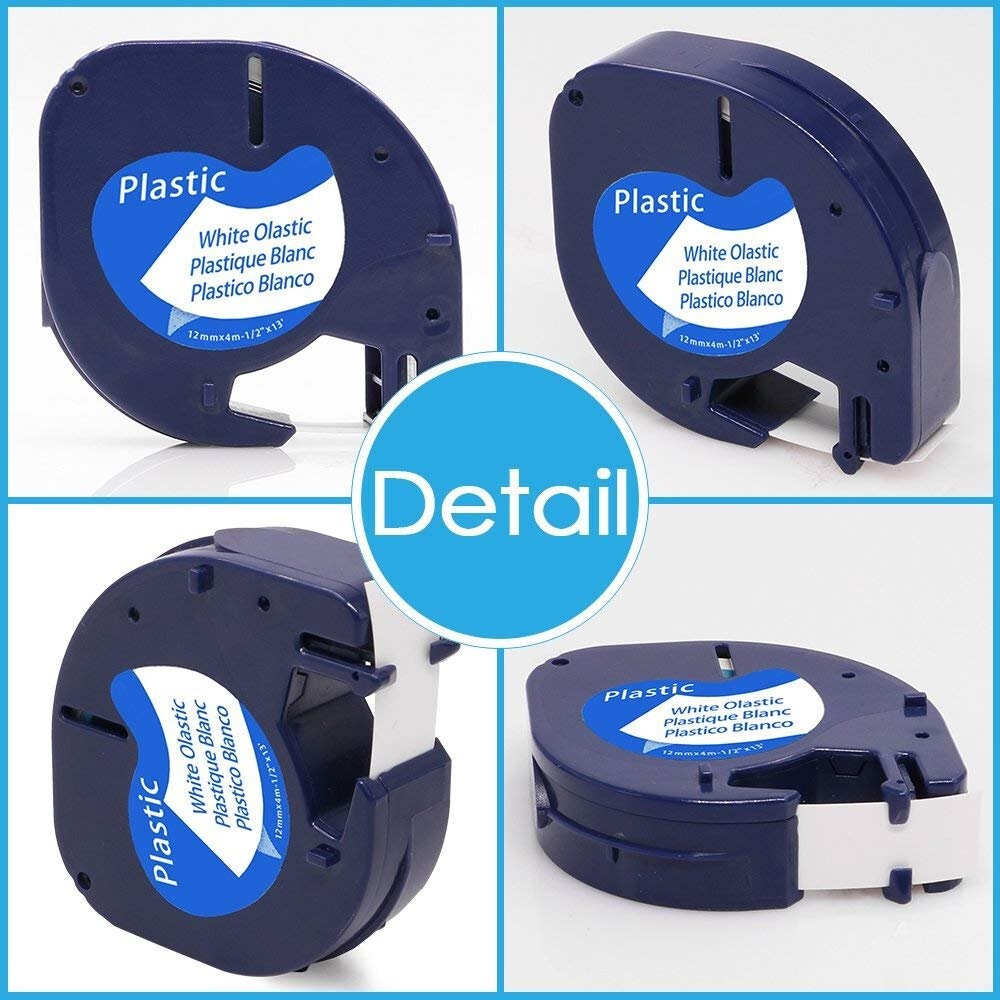 5PK Dymo Letratag Refill 91331 White Plastic 12mm Label Tape 1/2″ LT-100H