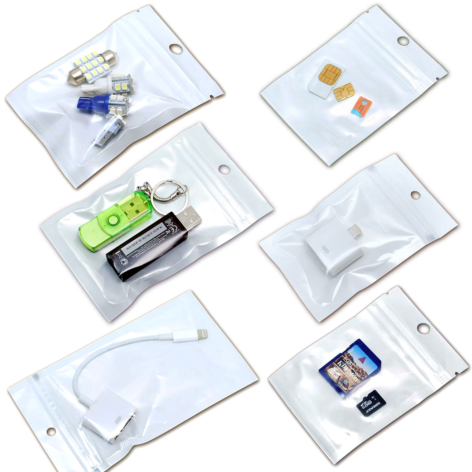 100 Premium Zip Zipper Bags Clear Plastic White Back Slide Seal Reclosable