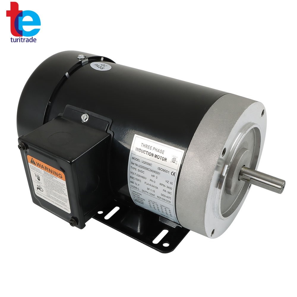 3 HP General Purpose Electric Motor 3 Phase 56C Frame 3450 RPM TEFC 230/460V