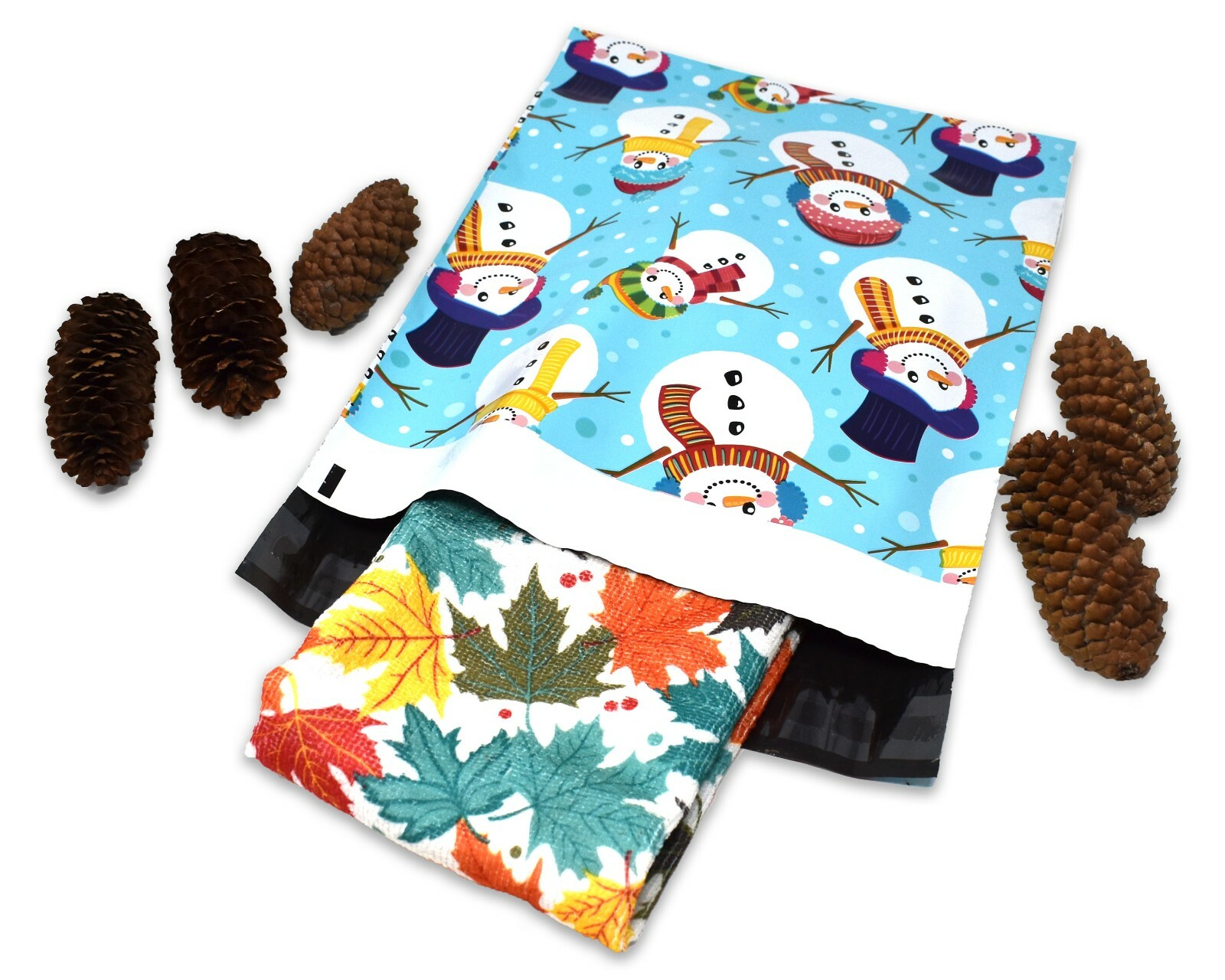 NEW 10×13 Fall, Christmas, Snowmen, Teal Snowflakes, Trees Poly Shipping Mailers