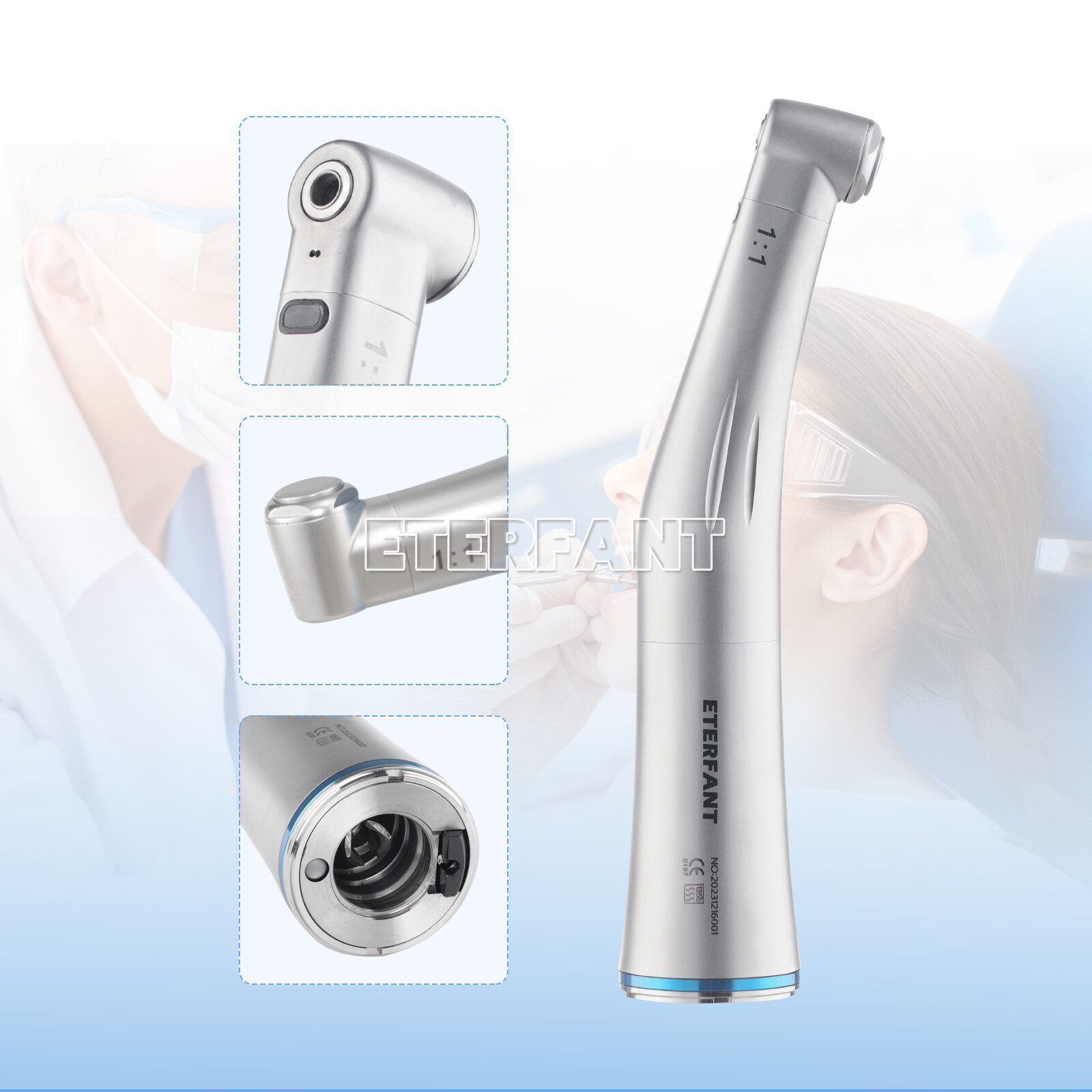 ETERFANT NSK Style Dental 1:1 Fiber Optic LED Slow Speed Contra Angle Handpiece
