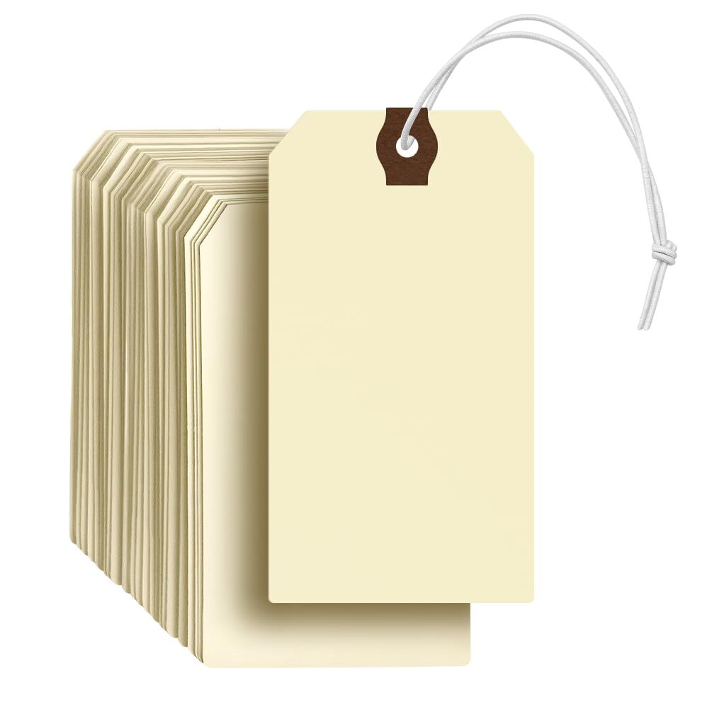 100 Pack Manila Shipping Tags with Elastic Rubber Bands Double Layer Reinforced