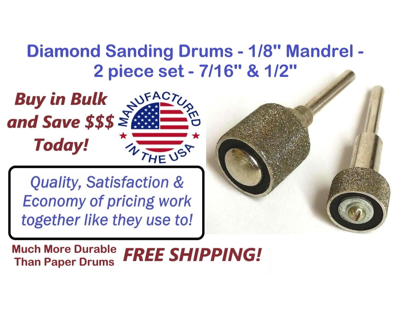 2pcs Sanding Drum Set 7/16″ + 1/2″ Drum Sander Sanding Sleeves Diamond Coated