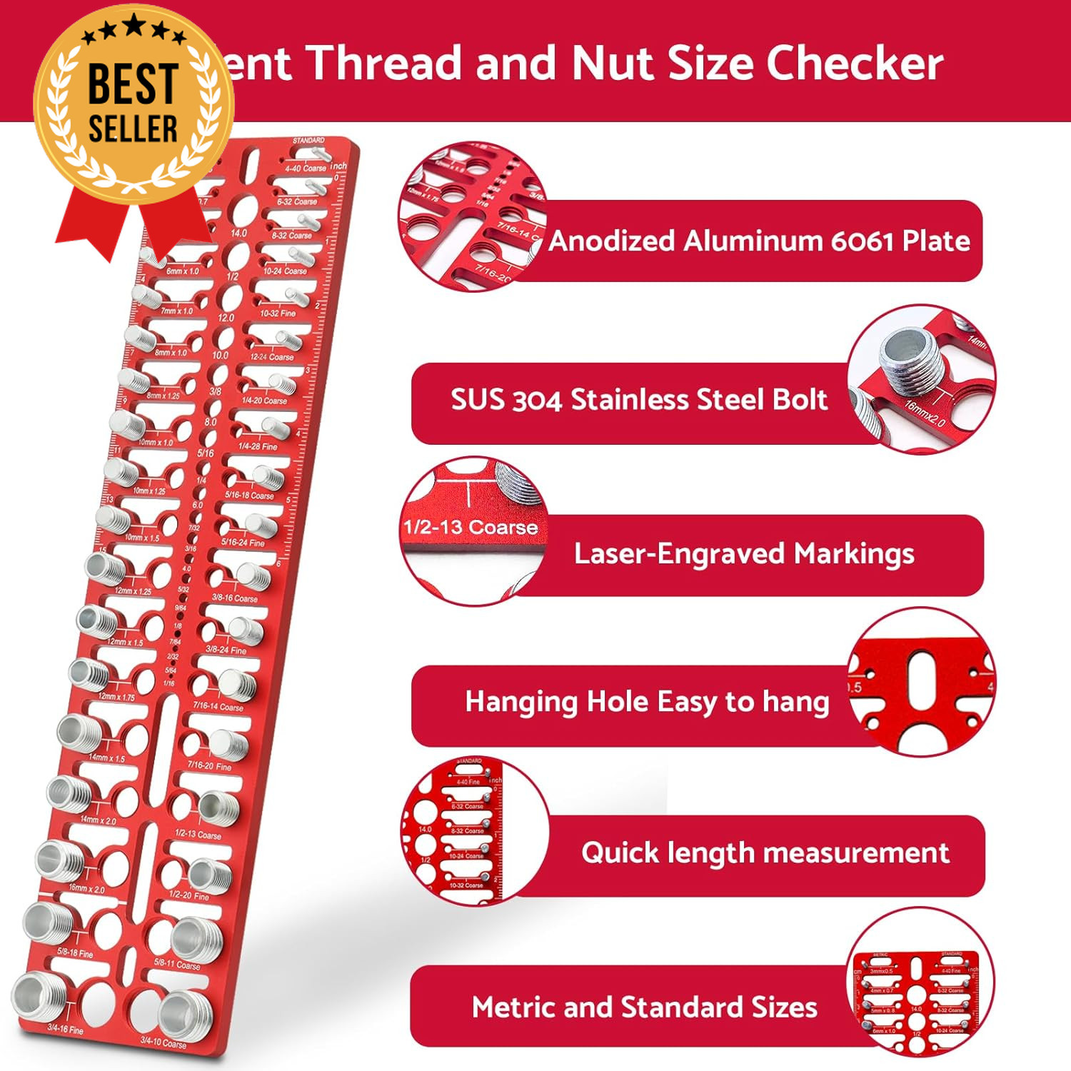 Nut & Bolt Thread Checker Gauge Standard Metric Screw Size Identifier 55pcs