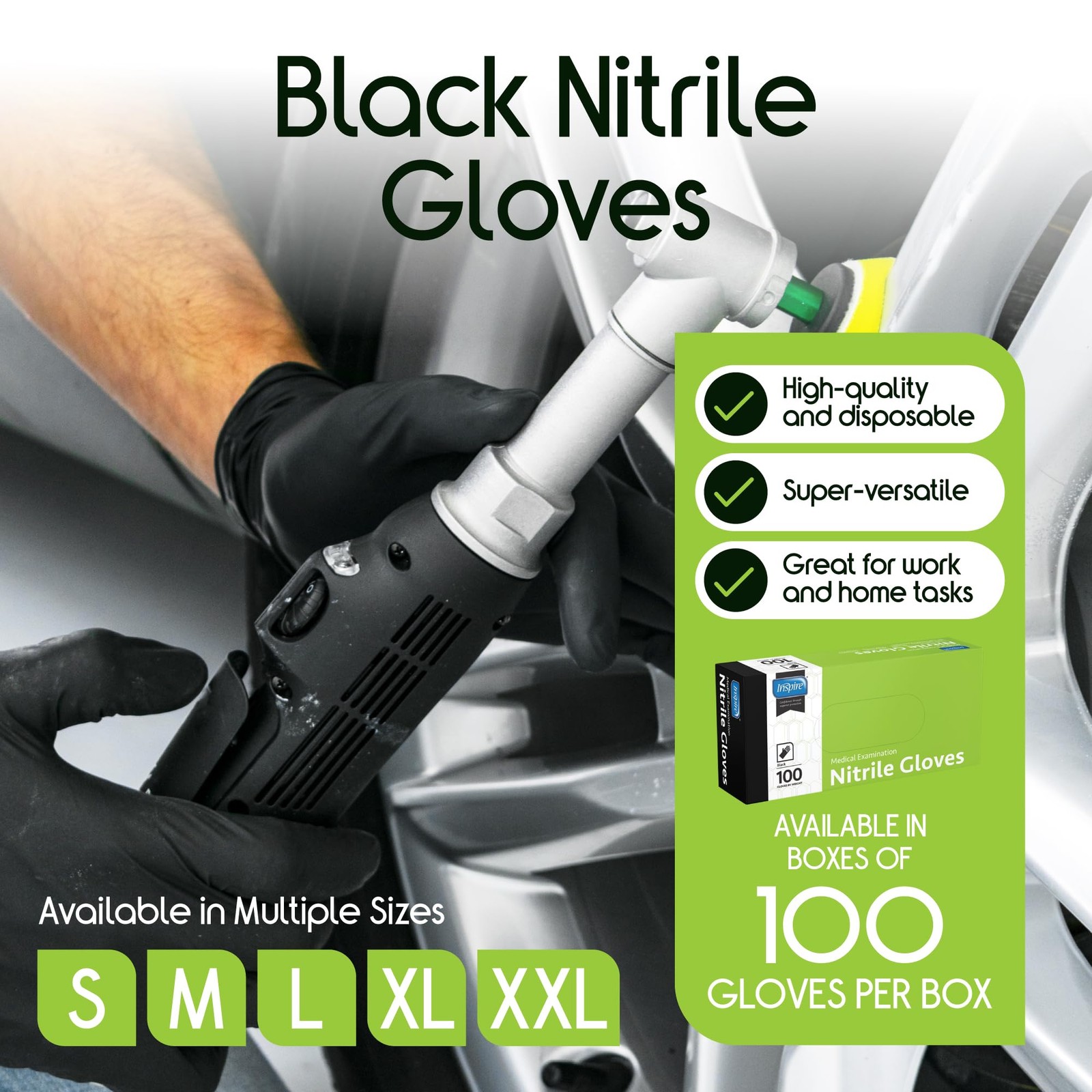 Inspire Black Nitrile Disposable Gloves | 4.5 Medium, Blue