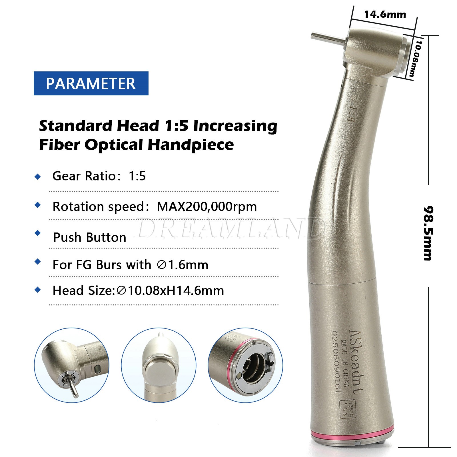 Dental 1:5 LED Electric Handpiece Fiber Optic Contra Angle NSK Style