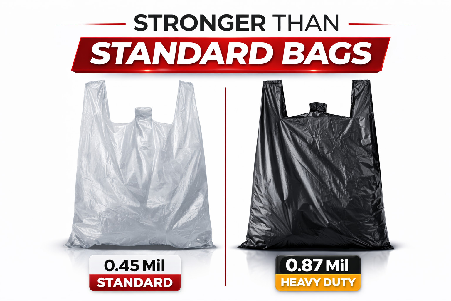 XL Black T-Shirt Bags 20x10x36″ 0.87 Mil HEAVY DUTY Grocery Shopping Plastic
