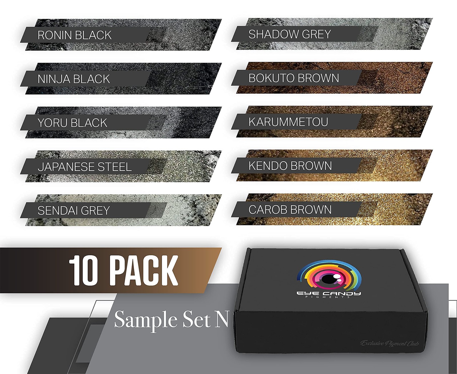 Eye Candy Mica Powder – Black Brown Grey Pigment 5 grams, Blk Brn Set