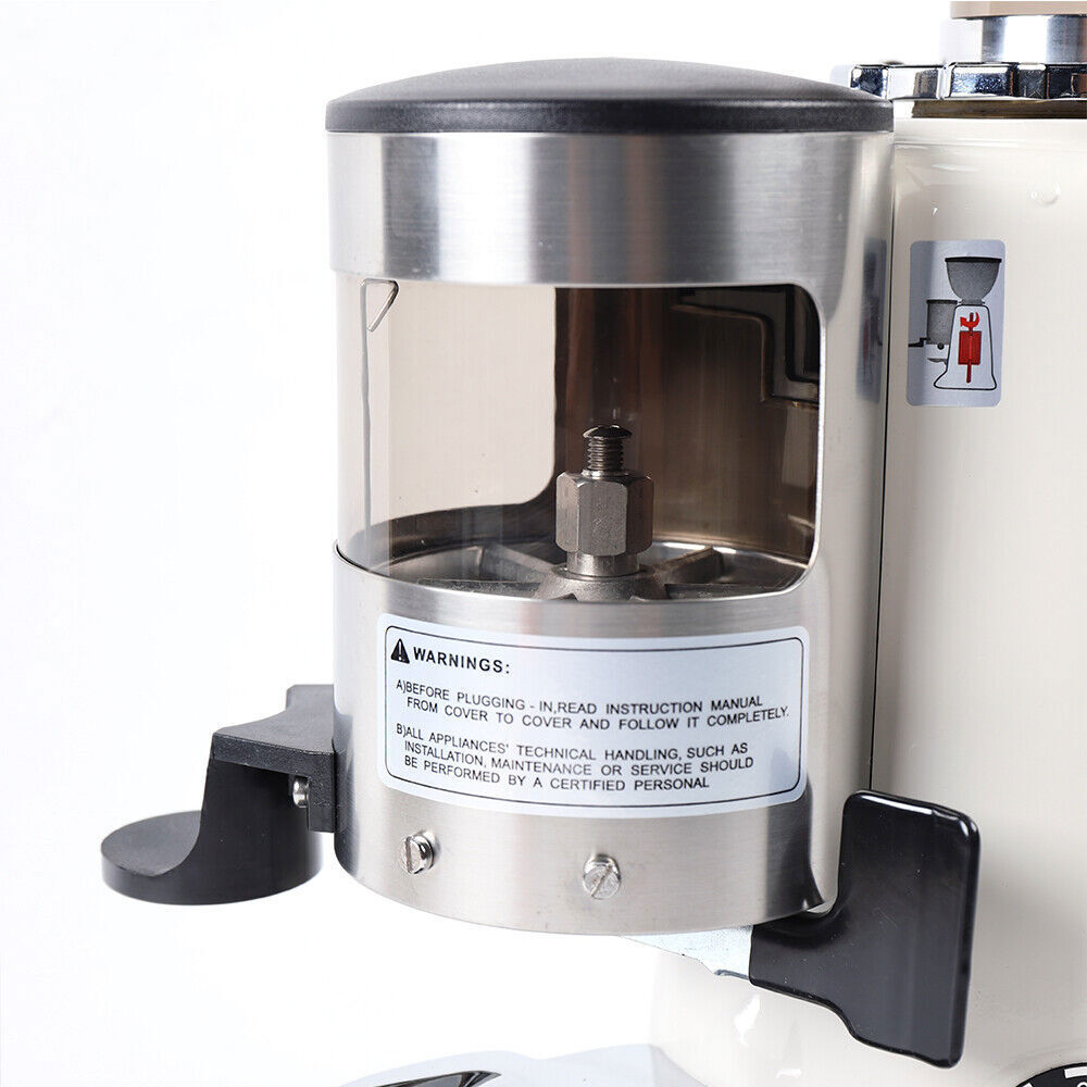 64mm Flat Burr Coffee Grinder 350W 1.2kg Hopper White 200g Dispenser