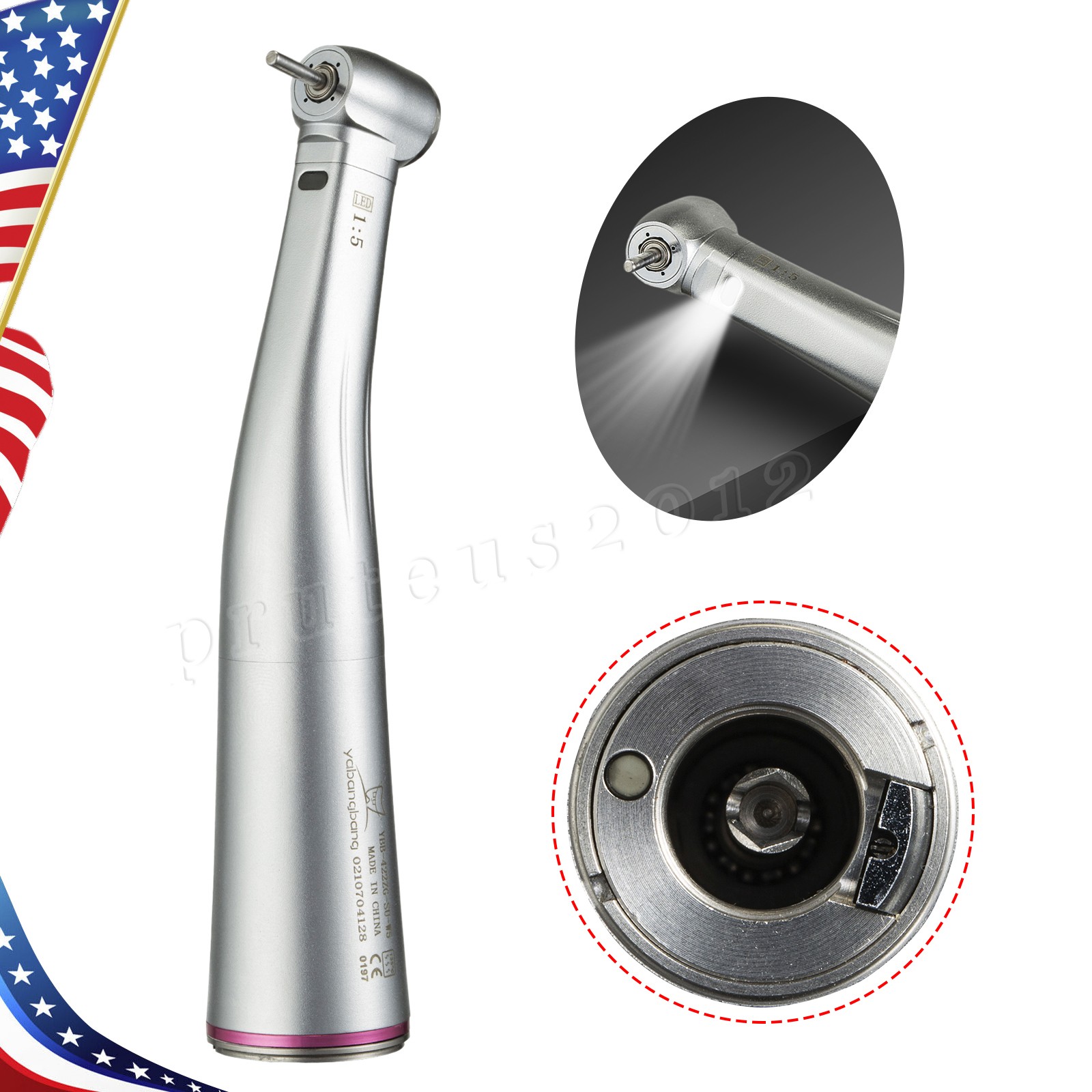 NSK Ti-MAX X95L Style Dental 1:5 LED Fiber Optic Contra Angle Handpiece Red Ring