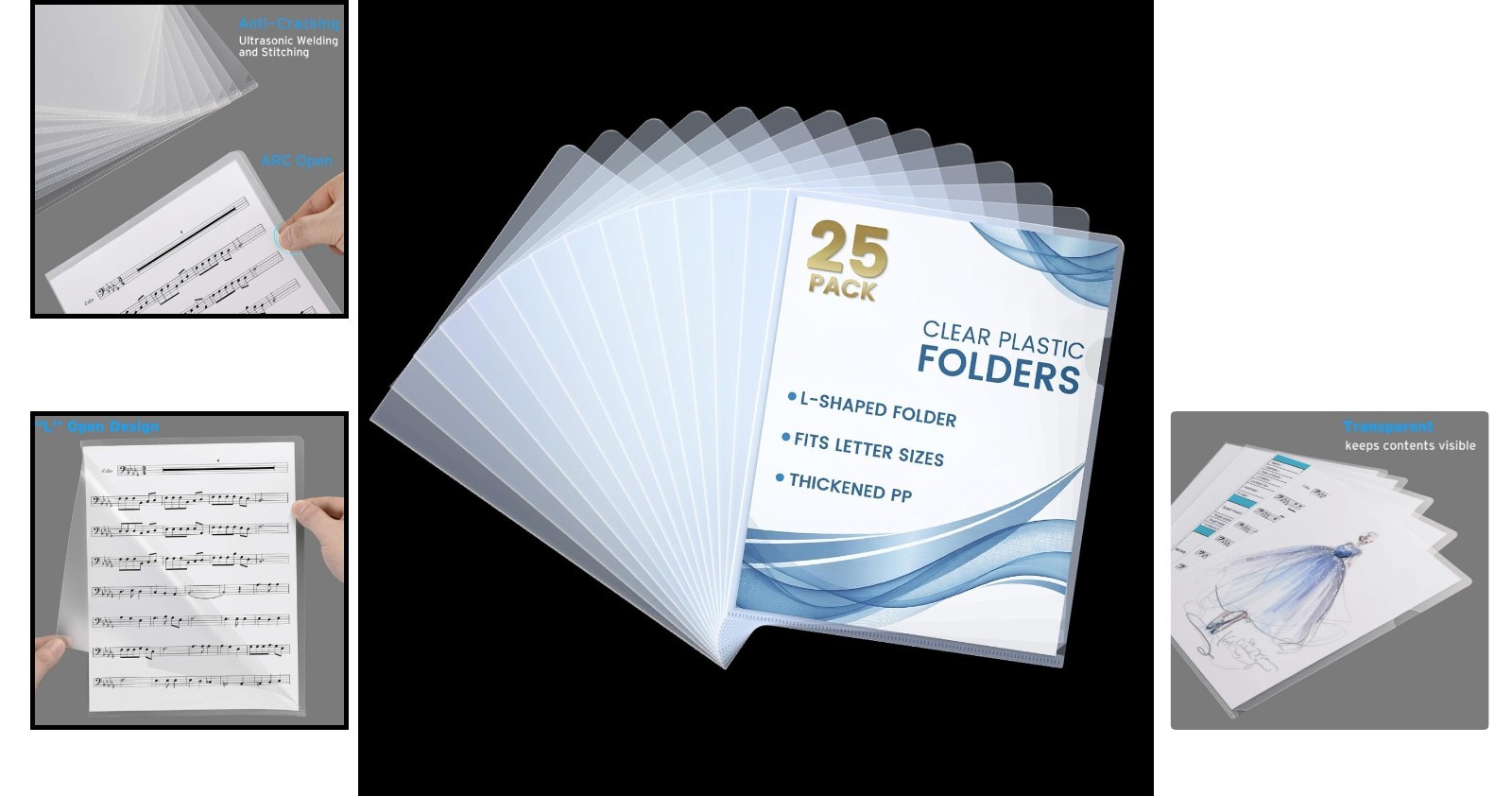 25 Pack Clear Plastic Document Folders for Reports and Projects