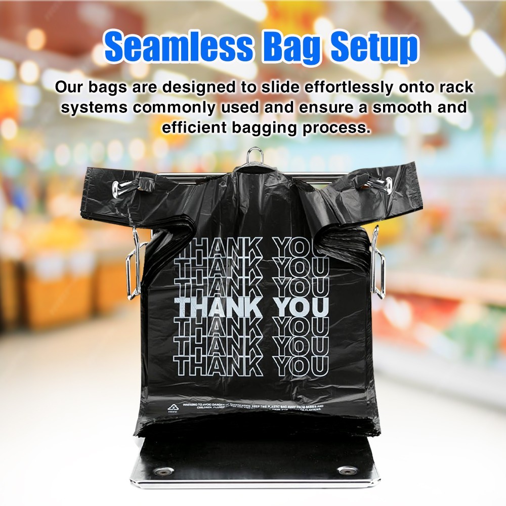 Black Thank You T-Shirt Bags 1000 Count Heavy Duty Grocery Retail Shopping Bags