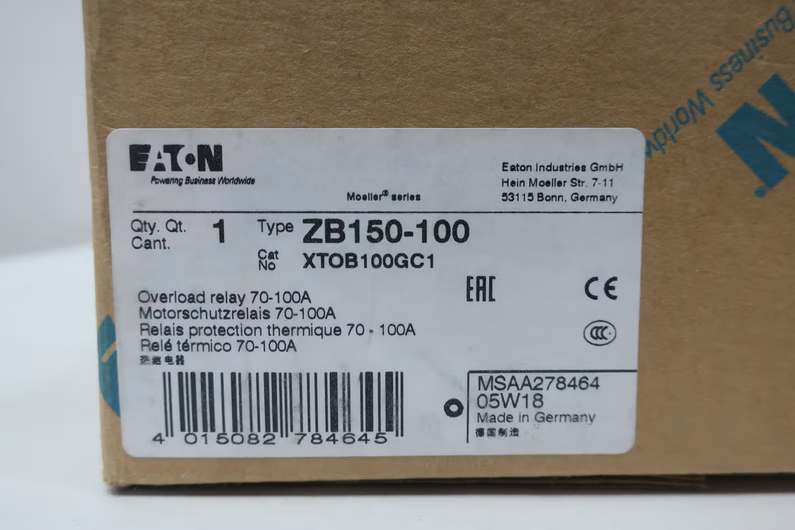 Eaton XTOB100GC1 Overload Relay 70-100a Amp