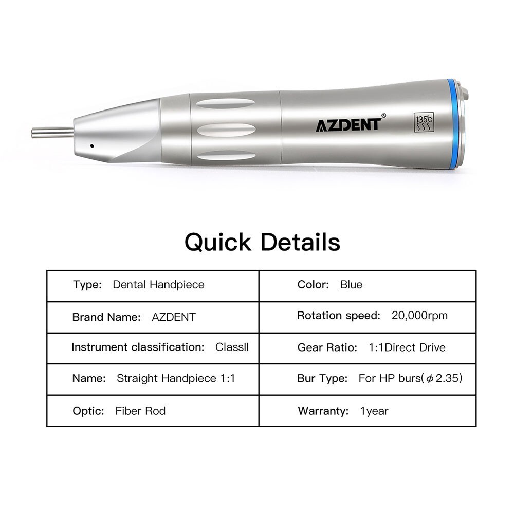 AZDENT Dental Surgical 1:1 Fiber Optic LED Straight Handpiece Inner Channel