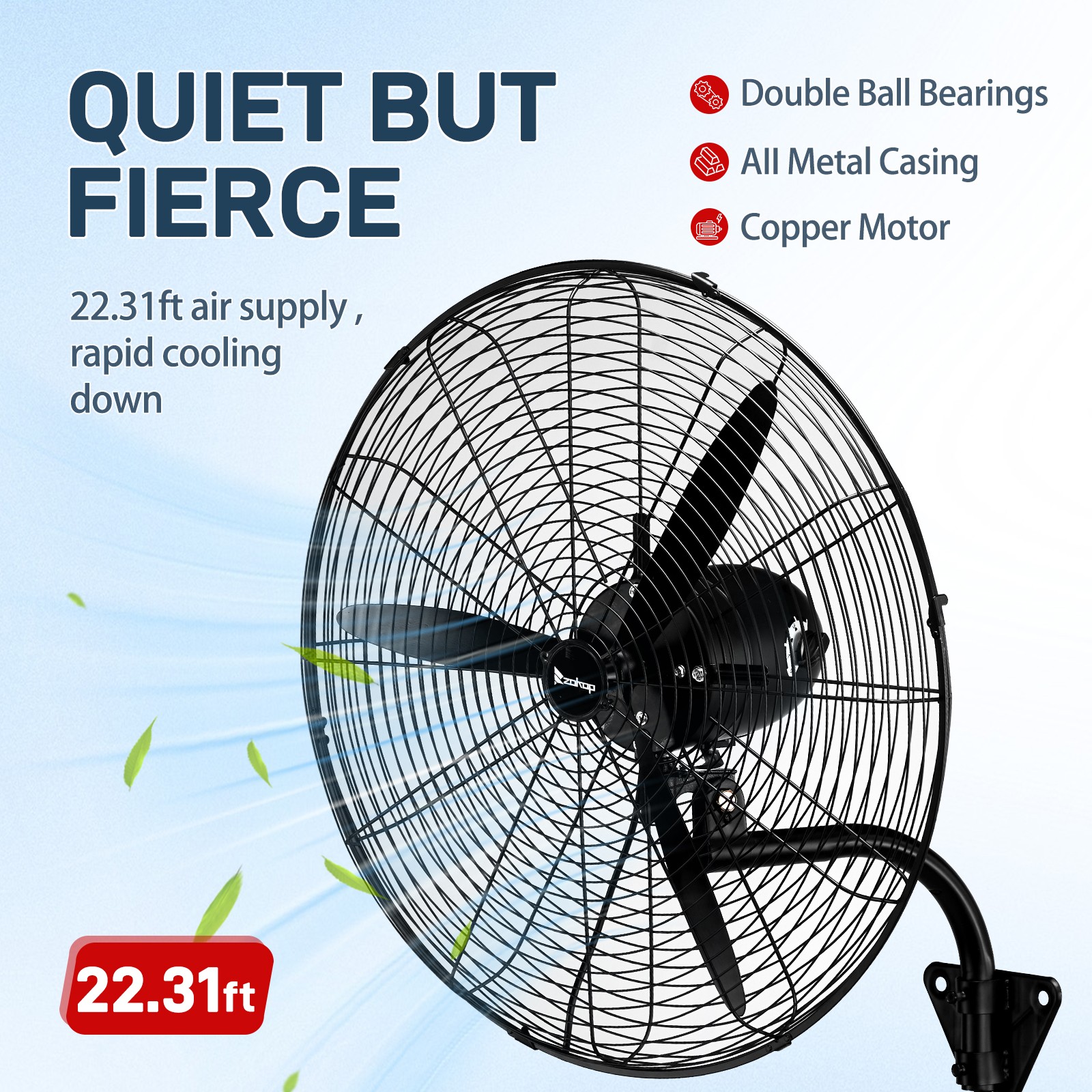 30″ Oscillating Wall Fan, 12974 CFM High Velocity Industrial Heavy Duty Shop Fan