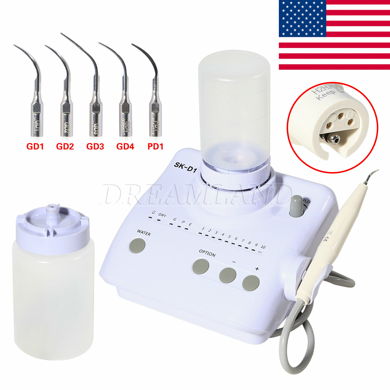 SK-D1 Dental Ultrasonic Piezo Scaler Unit w/ 2*Bottles 5*Tips For DTE SATELEC