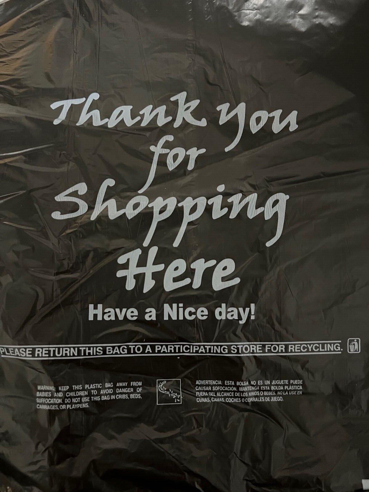 HDPE Black Thank You T-Shirt Bags Bag 1/8 Plastic Shopping Bags 10″ x 5″ x 18″