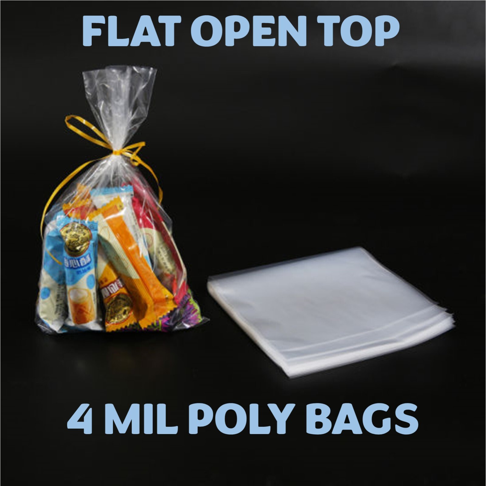 4×4″ Clear Poly Bags Lay-Flat Open Top End 4-Mil Case LDPE Plastic Packaging