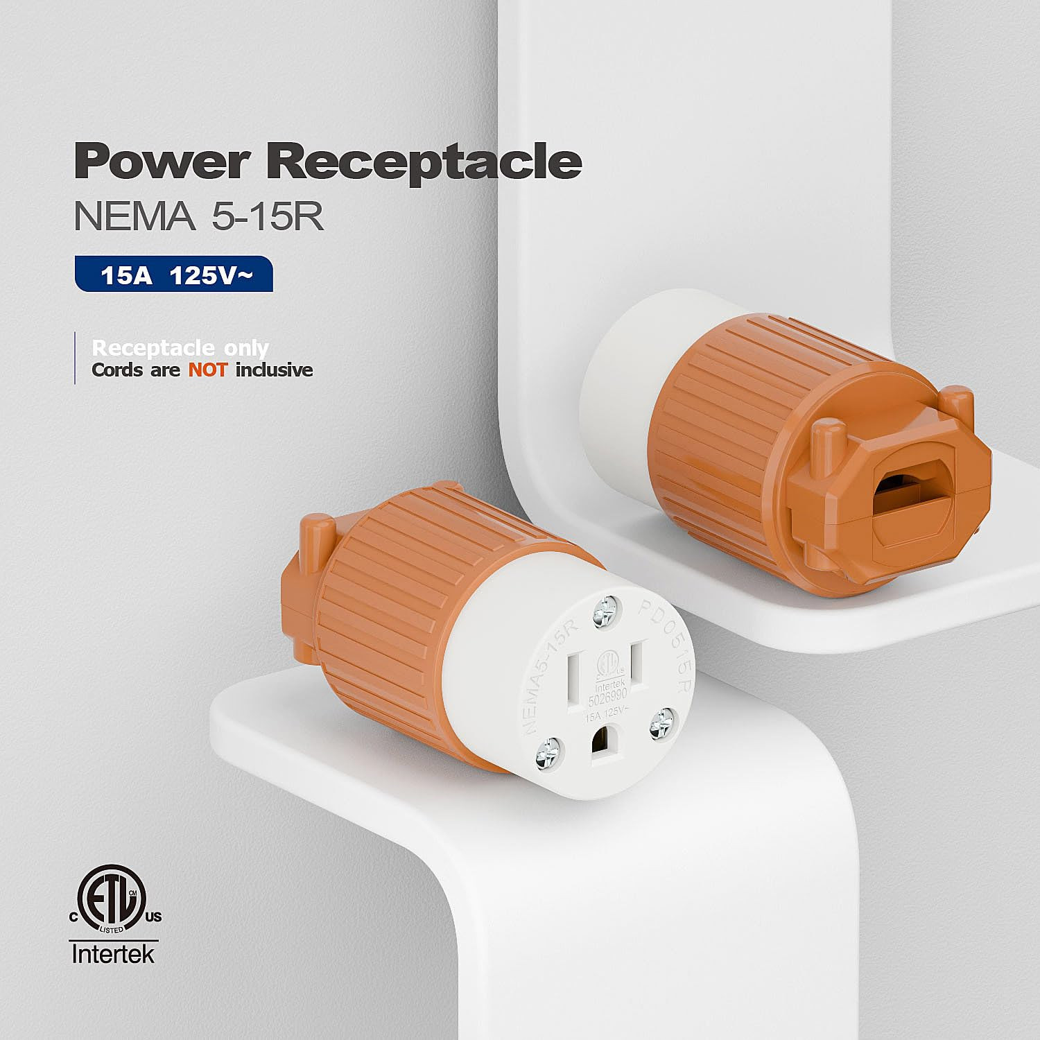 NEMA 5-15R Industrial Grade Female Socket – ETL Listed & CSA Certified – 15A/125