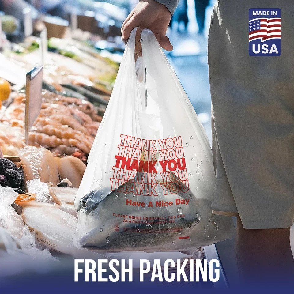 Bags 1/6 Large 21 x 6.5 x 11.5 “Thank You” T-Shirt Plastic Grocery Shopping 0.59