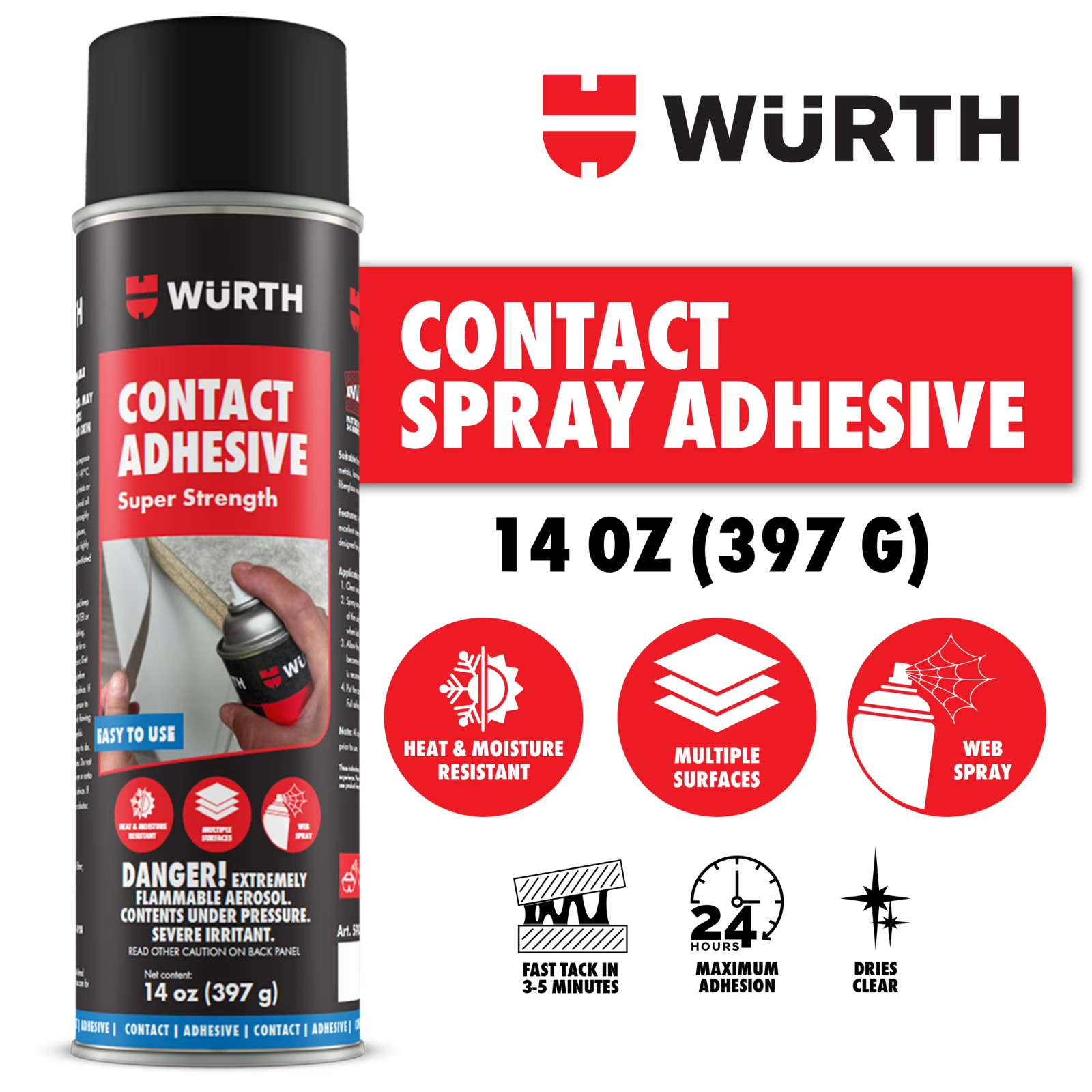 Würth Super Strength Spray Contact Adhesive, 14oz Can