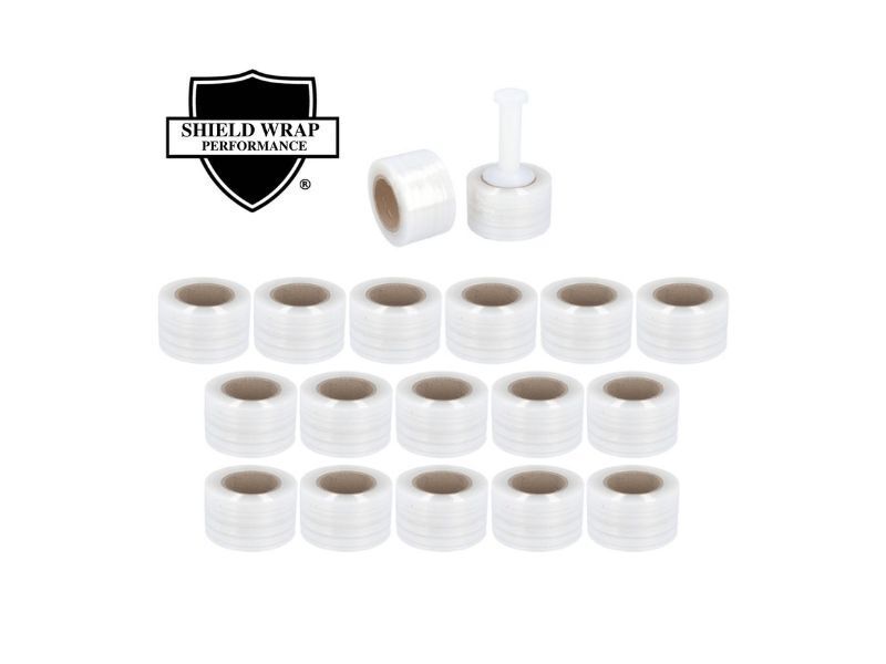 Mini Stretch Wrap Shrink Film, 18 Rolls, 3″x1000′, 50 Gauge, with Plastic Handle