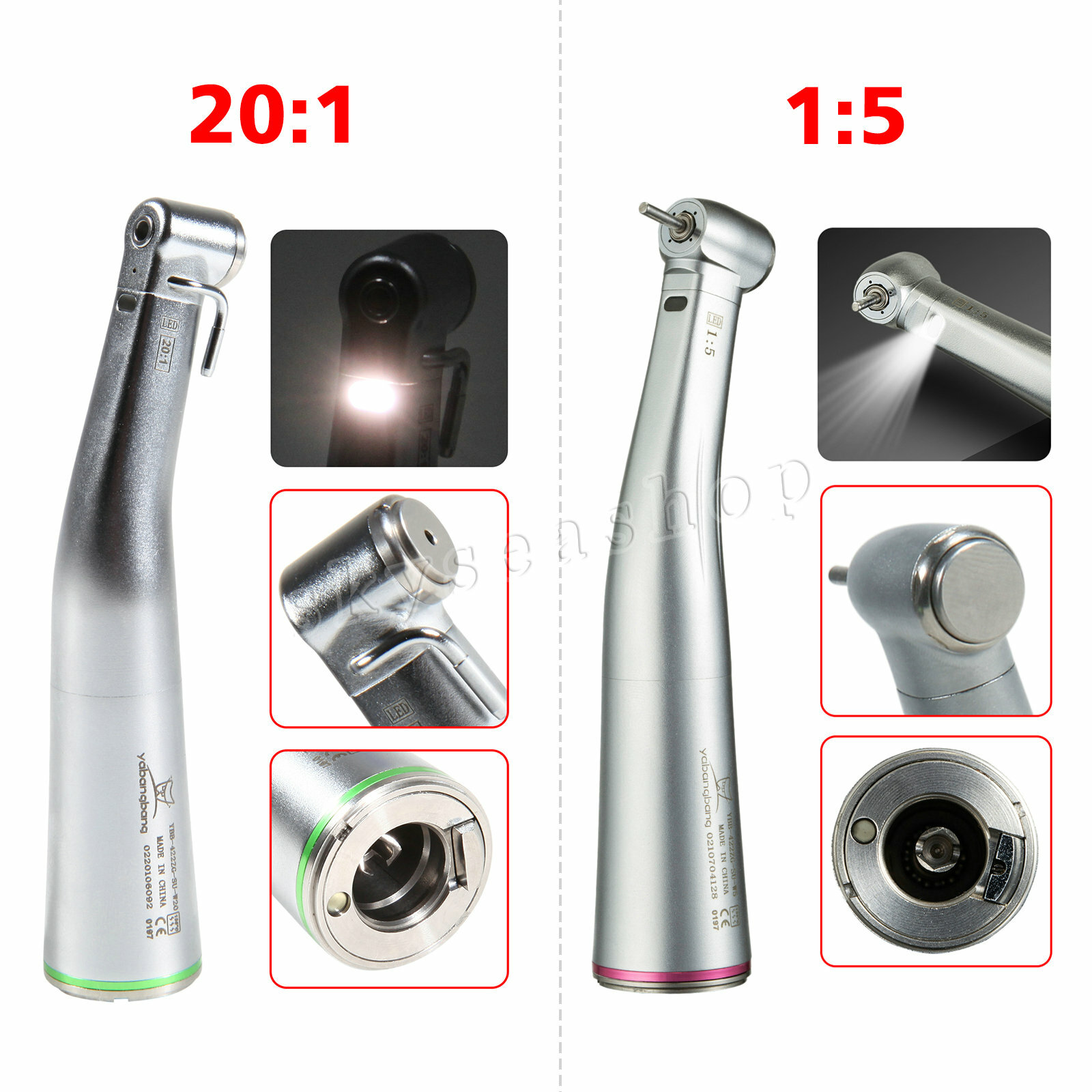 Dental LED 1:5 / 20:1 Implant Contra Angle Fiber Optic handpiece for KAV/NSK dt