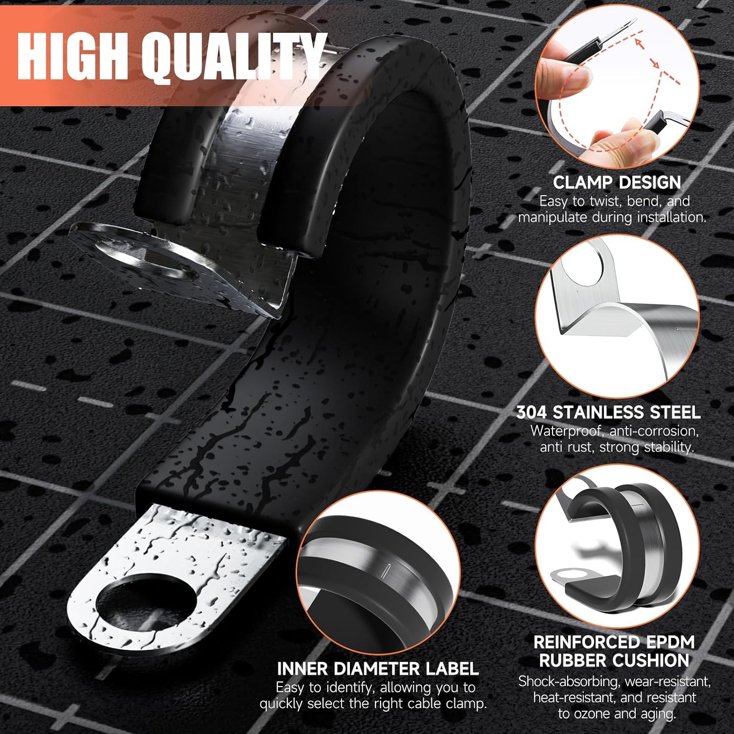 24PCS 1/2 Inch Stainless Steel Cable Clamps with Rubber Cushion Insulated Pipe C
