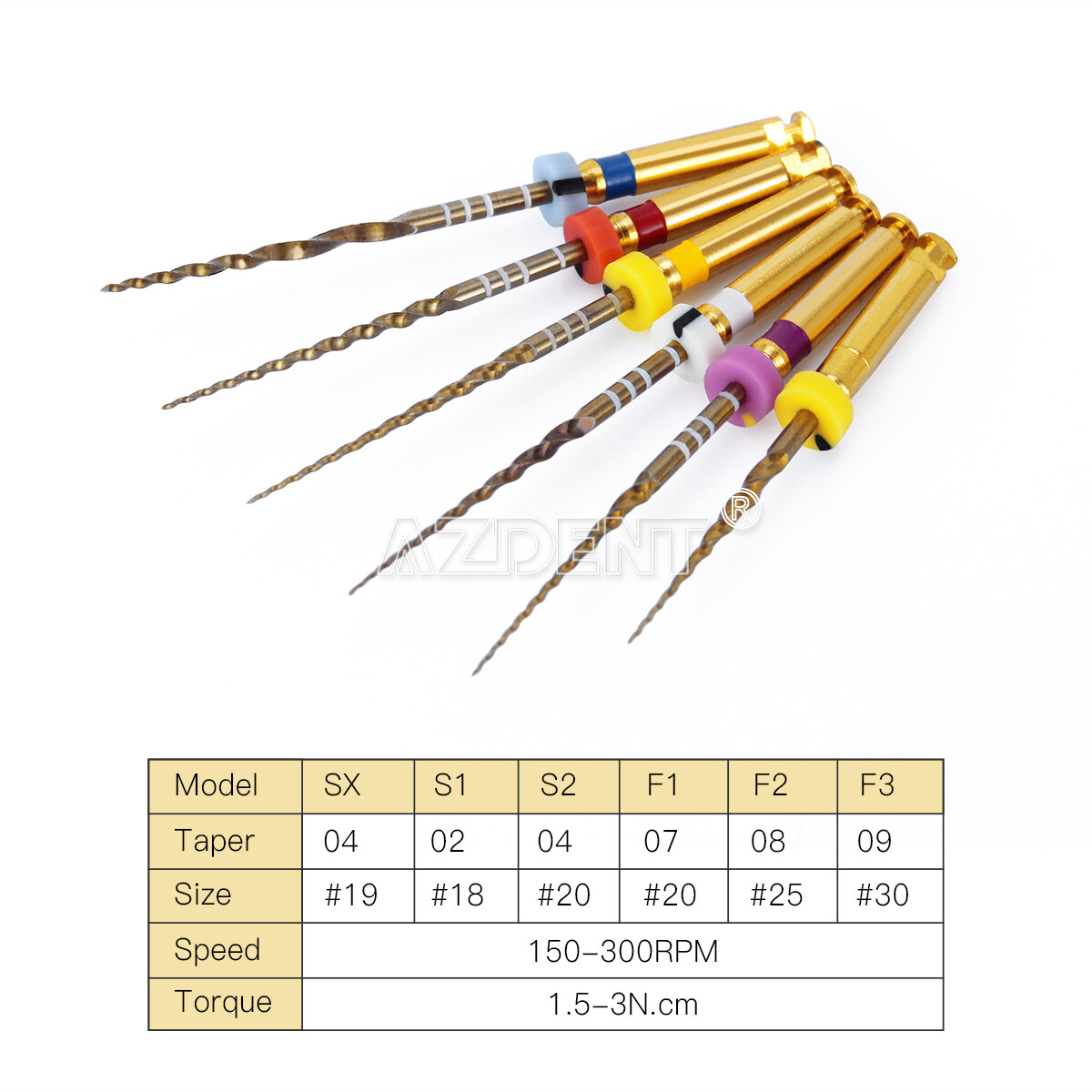 AZDENT Dental Endodontic Gold Taper NITI Rotary Files Engine Use 25mm 6PCS/Packs