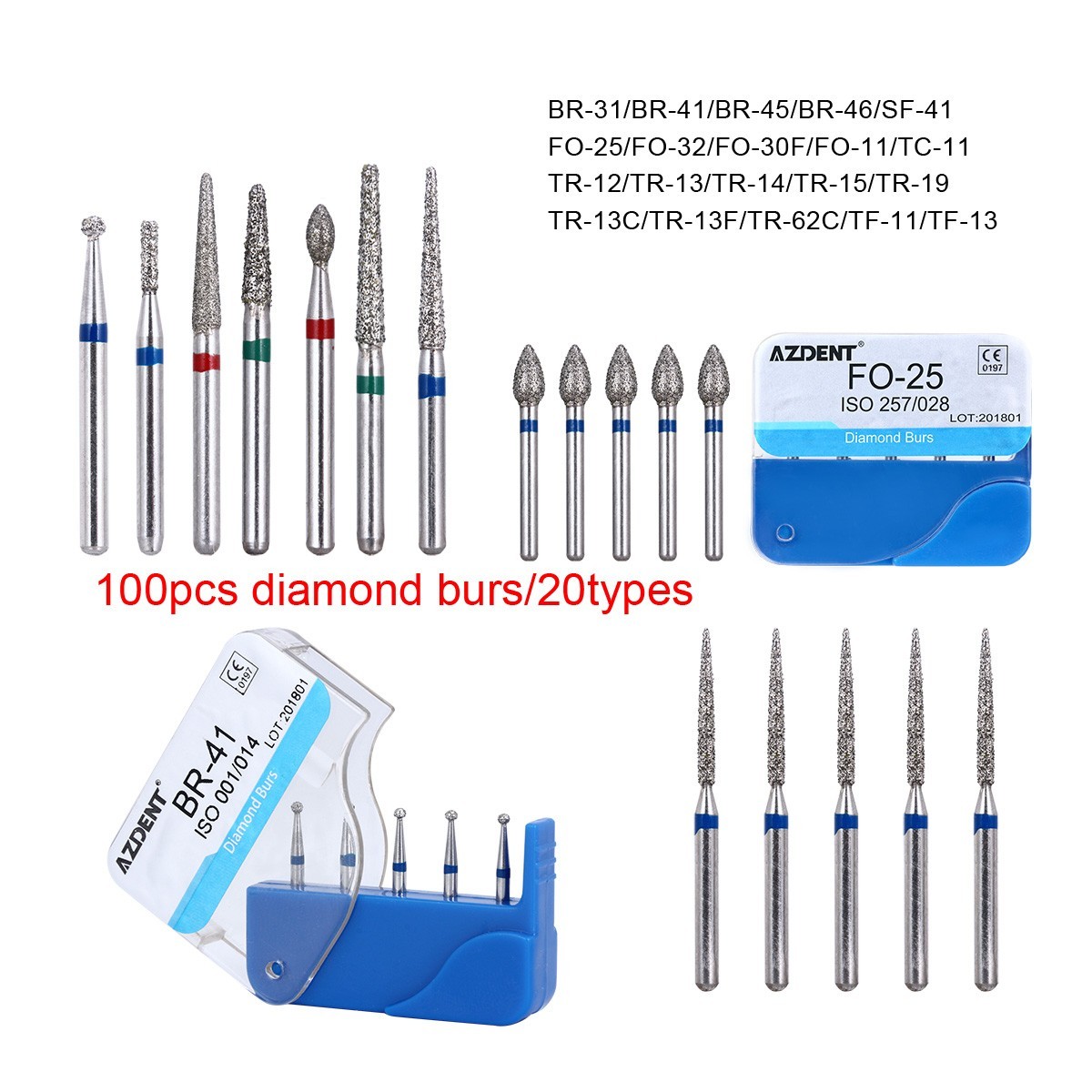 20Packs AZDENT Dental FG Diamond Burs For High Speed Handpiece Medium FG 1.6mm