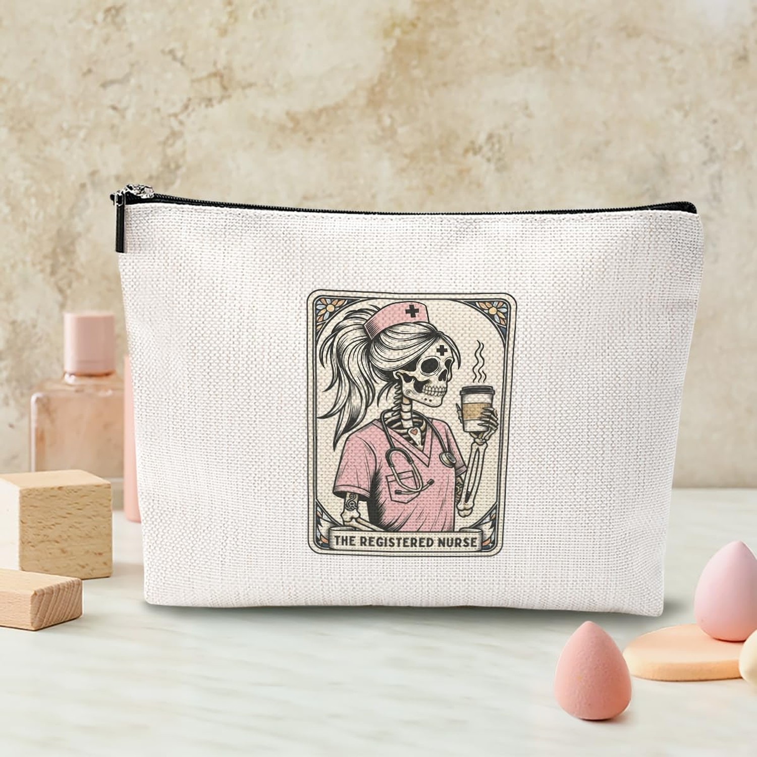 Nurse Gifts for Women, Cosmetic Bag Funny Gothic Skeleton Nurses Week Nursing…