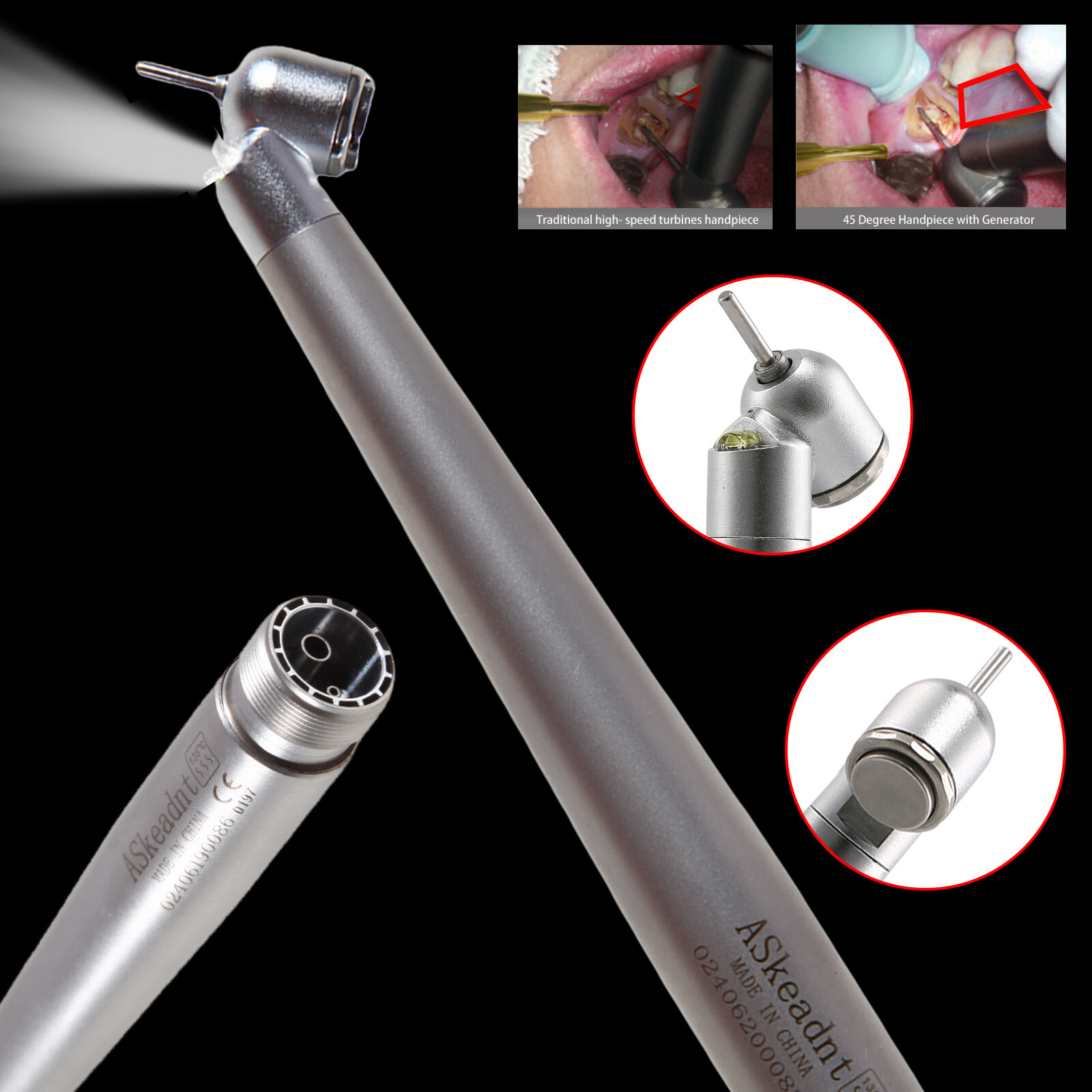 45 Degree LED E-generator Dental High Speed Handpiece Push 2 Hole for NSK AC2
