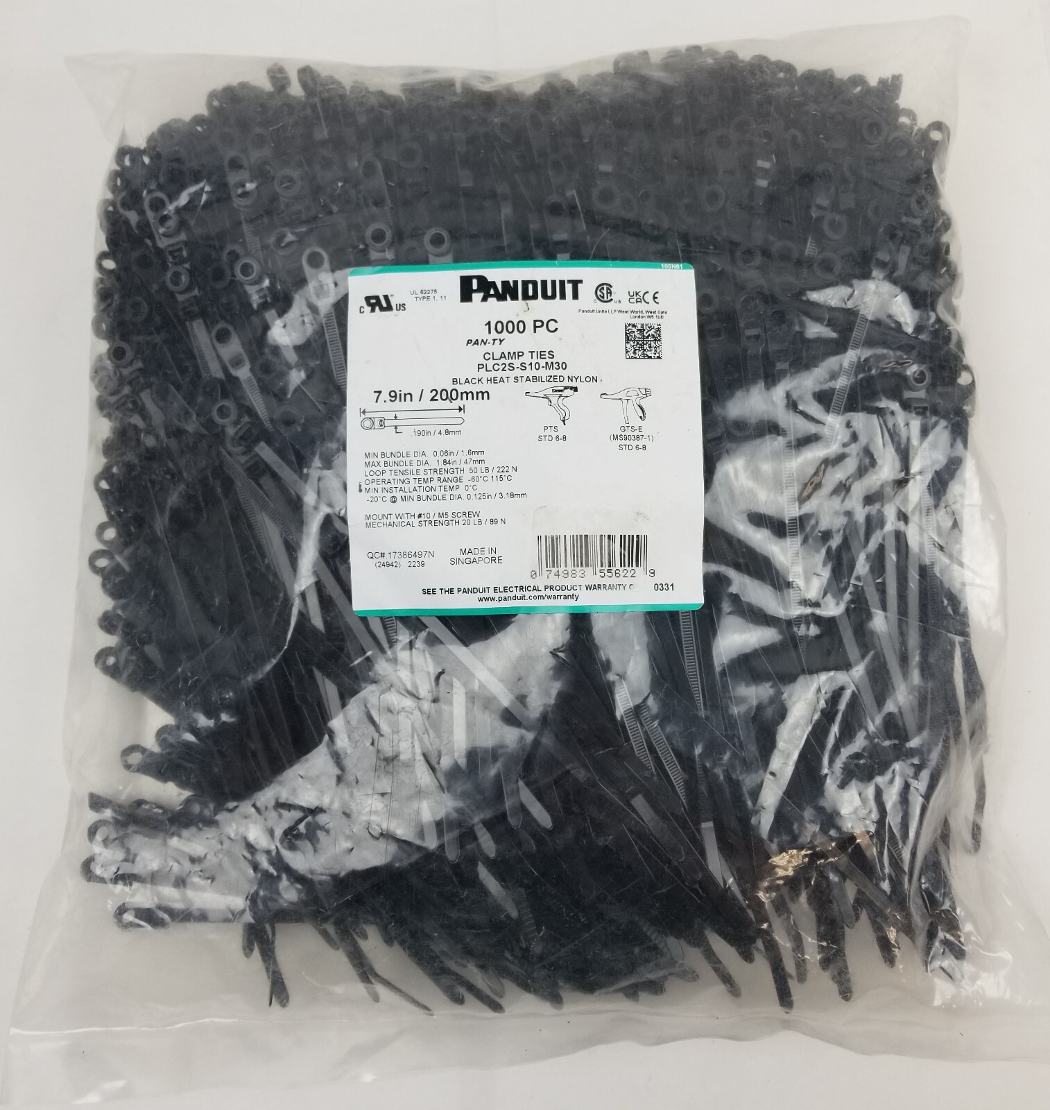 1000 Panduit PLC2S-S10-M30 Clamp Cable Ties Pan-Ty 7.9″ 50LB Black Nylon NEW