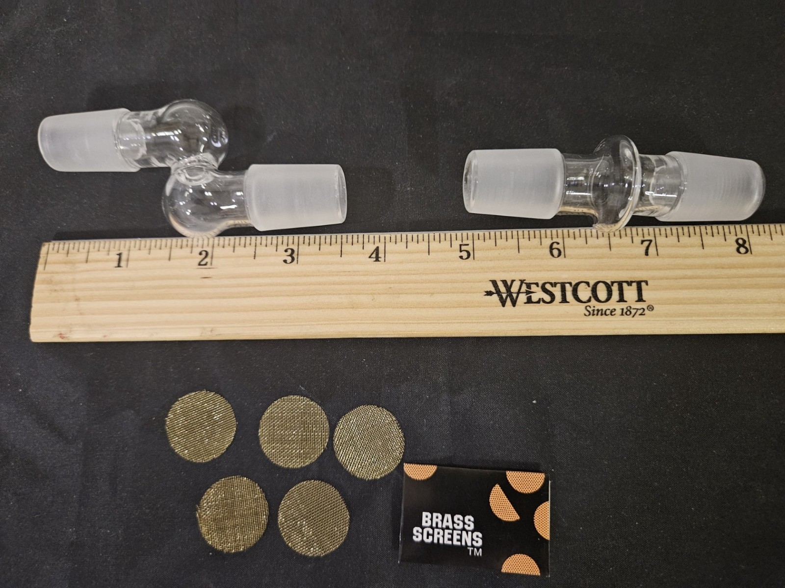 2 pc. Lot- Hand made 18mm male to 18mm male glass Adapters + 5 screens FREE
