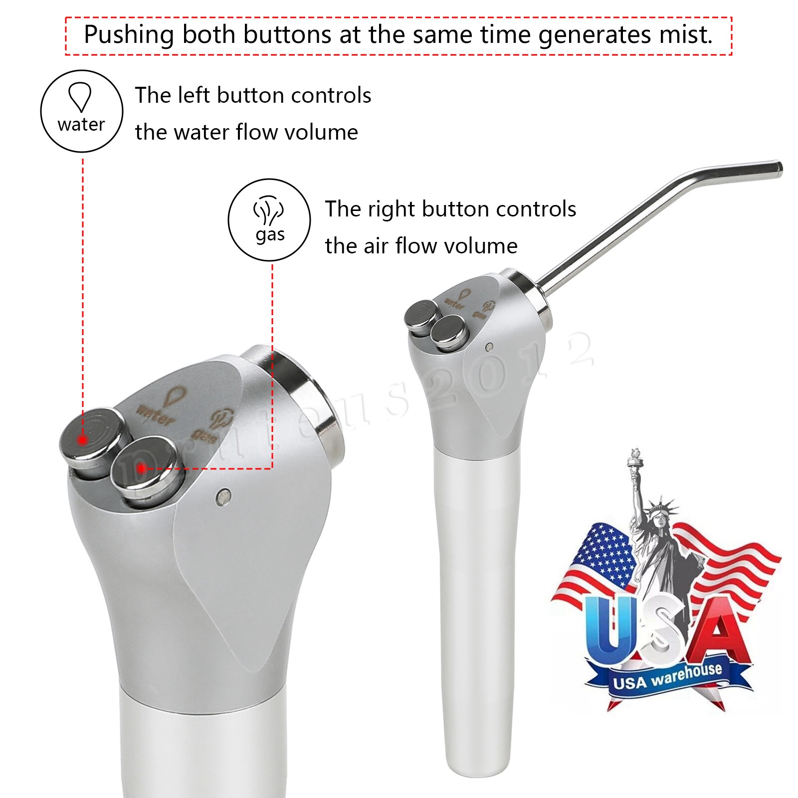 Dental Air Water Syringe Triple 3-Way Spray 2 Nozzle Tips Handpiece Autoclavable
