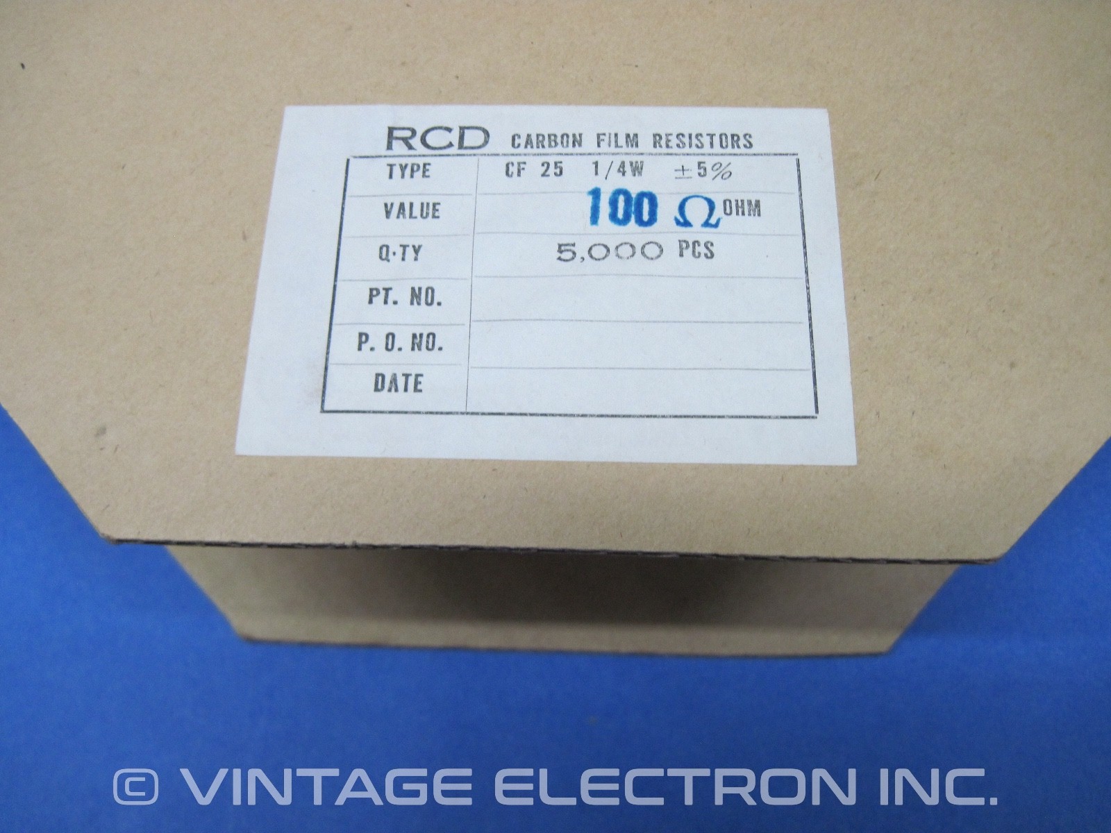 (5000) RCD Carbon Film Resistors: 100 Ohms (100R), 5%, 1/4 W (Made In TAIWAN)