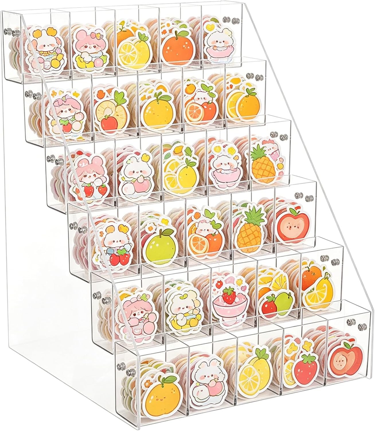 6 Tier Acrylic Sticker Display Stand Vendors 30 Pockets Clear Acrylic Storage