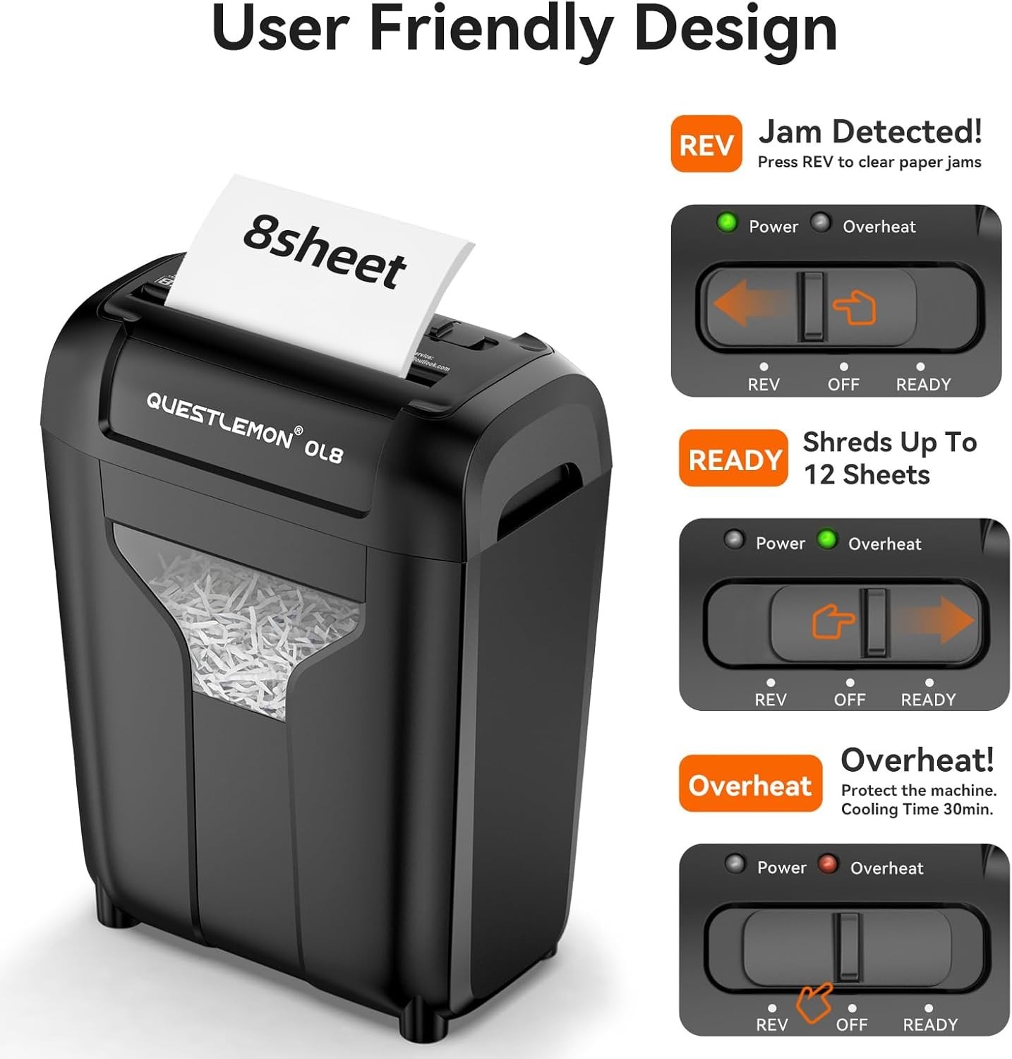 Compact 8-Sheet Cross-Cut Shredder, Extremely Quiet 58dB with Safety Features