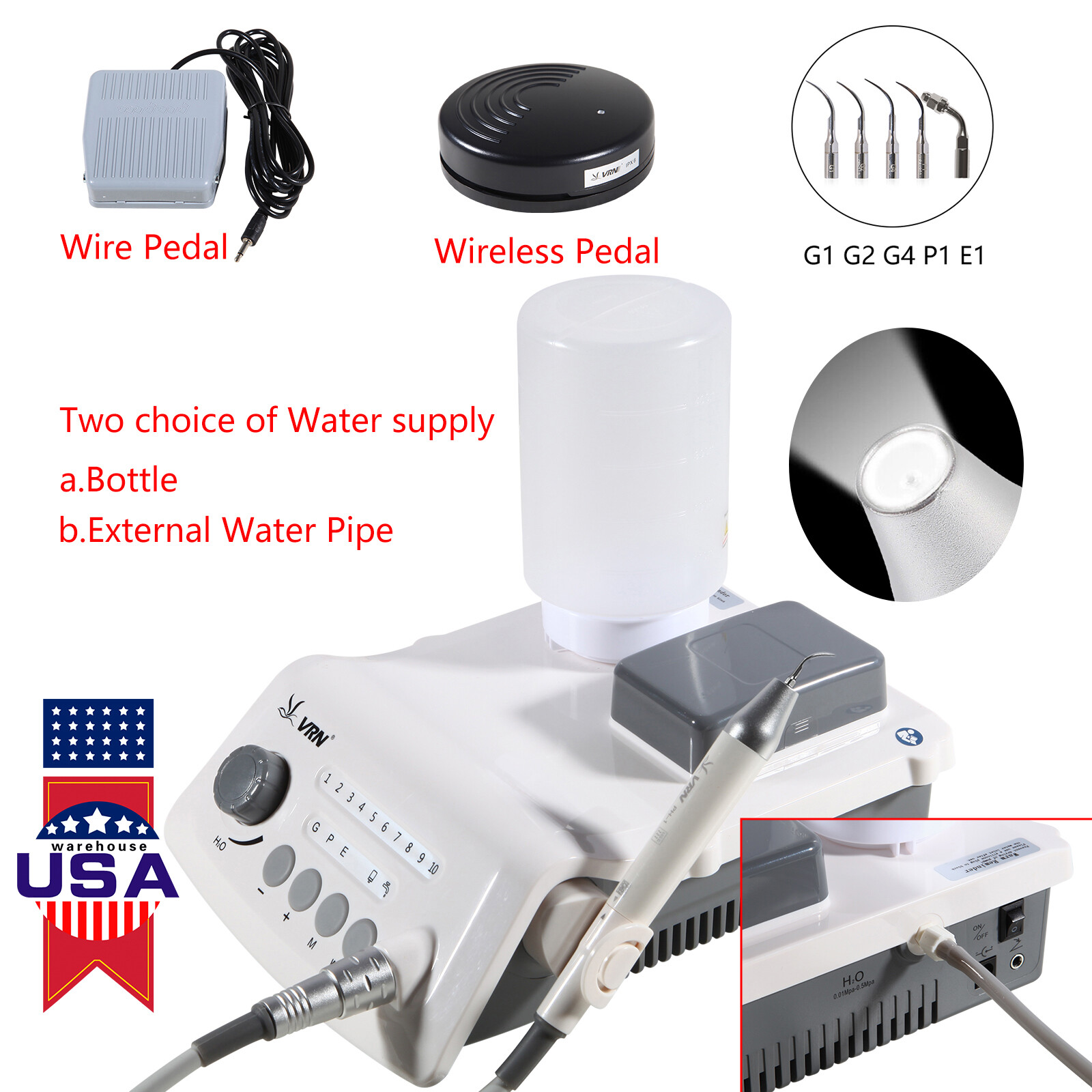 Dental Ultrasonic Piezo Scaler With LED Handpiece VRN Auto Water Supply UPS