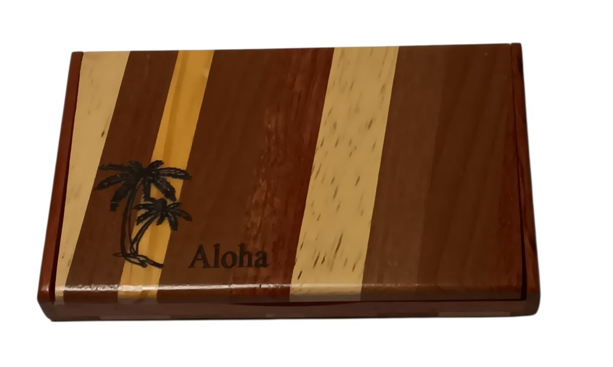 Aloha Business Card Holder Tri Colored Wood Island Memories Office Gift Idea