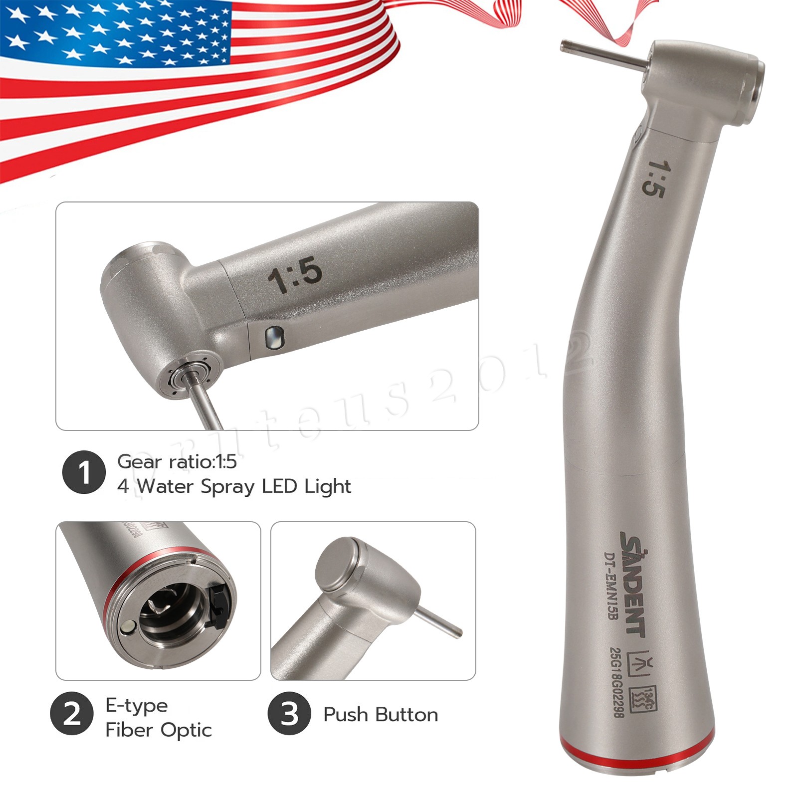SANDENT 1:5 Contra Angle Electric Dental Handpiece Fiber Optic Mini Head DT-EM