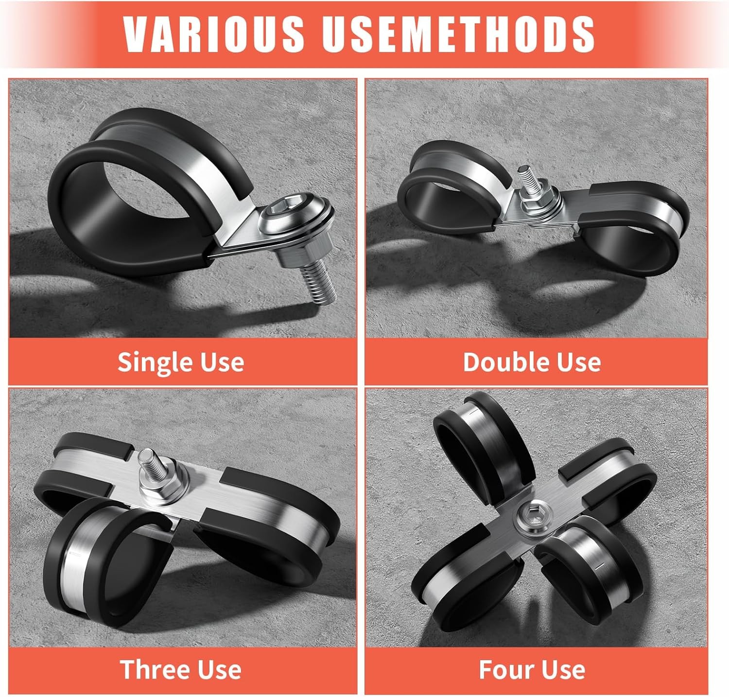 24PCS 1/2 Inch Stainless Steel Cable Clamps with Rubber Cushion Insulated Pipe C
