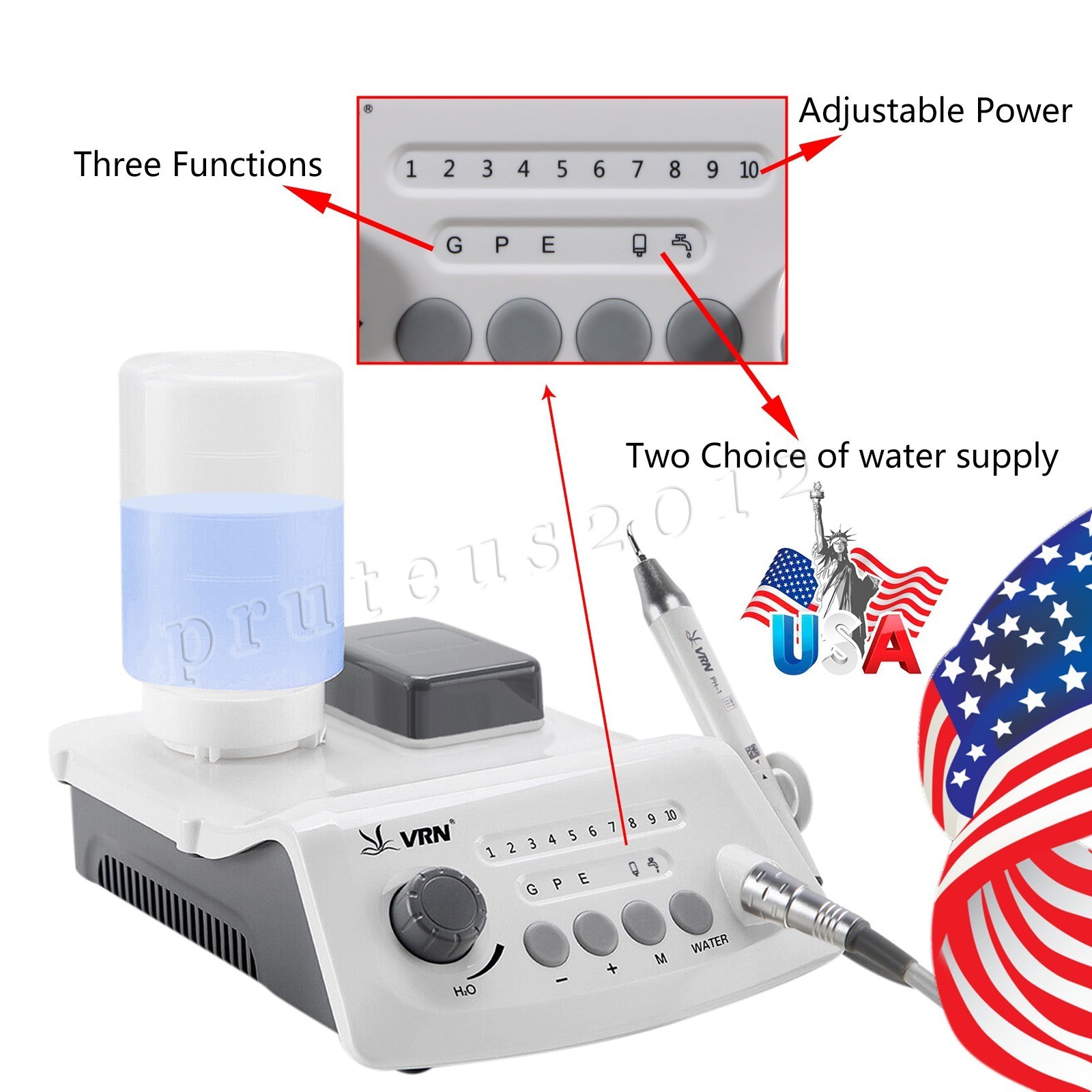 Dental 3 Way Air Water Syringe Triple Spray Handpiece with 2 Nozzles Tips Tubes