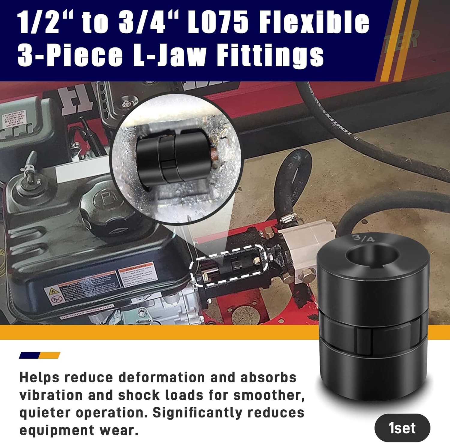 1/2″ to 3/4″ L075 Flexible L-Jaw Coupling Coupler Set Rubber For Log Splitter